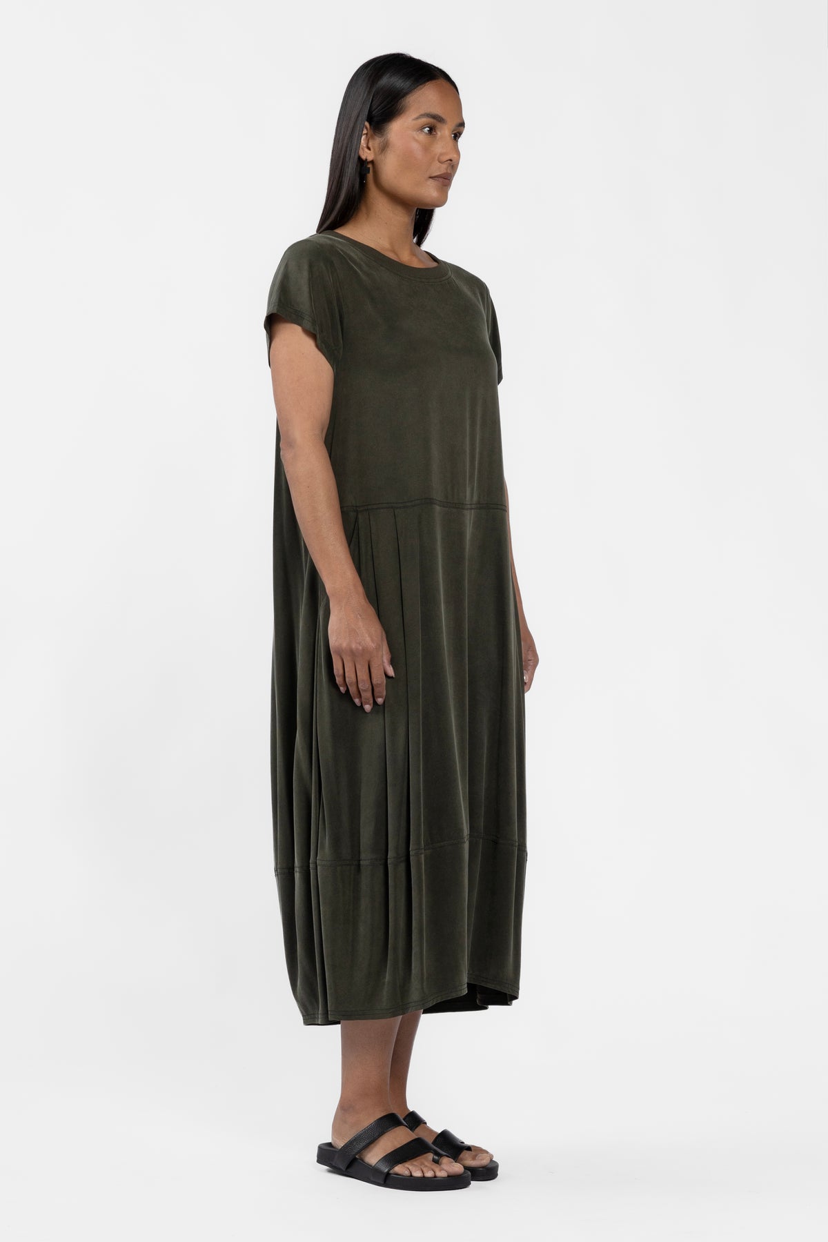Bertie Short Sleeve Bubble Hem Dress - Khaki