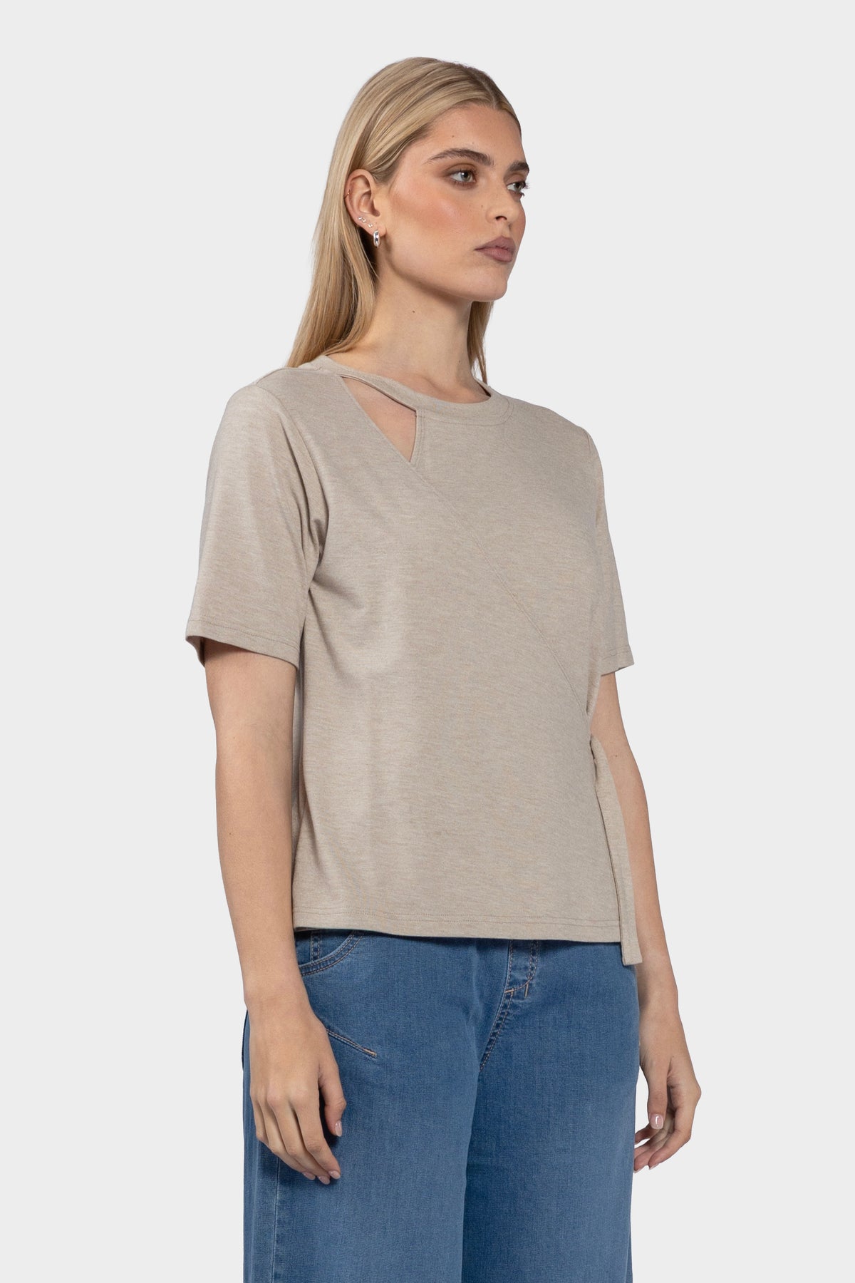 Elle Wrap Front Tee - Oat