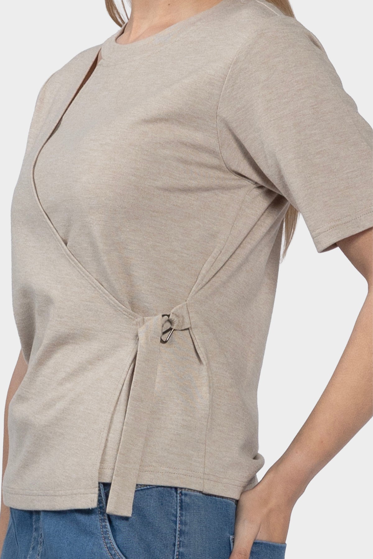 Elle Wrap Front Tee - Oat