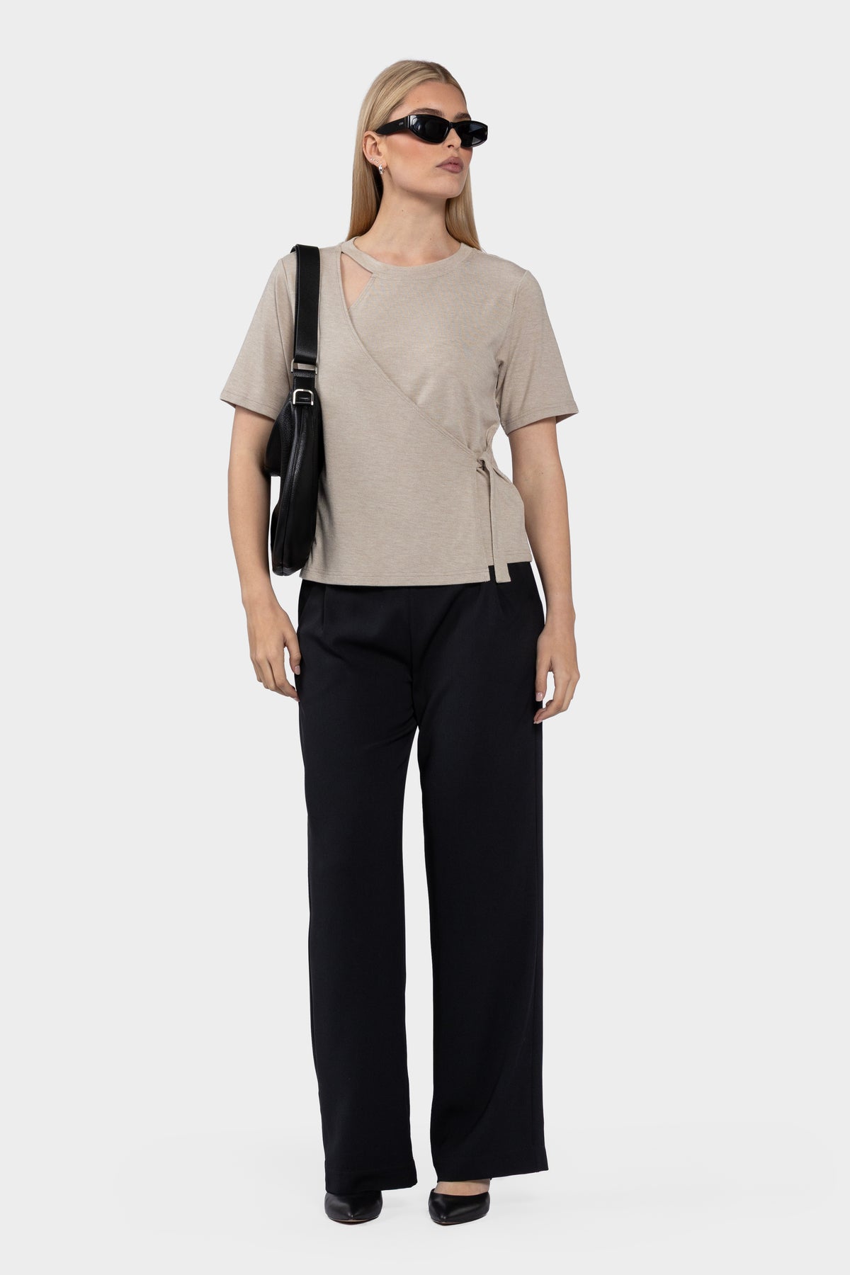 Elle Wrap Front Tee - Oat