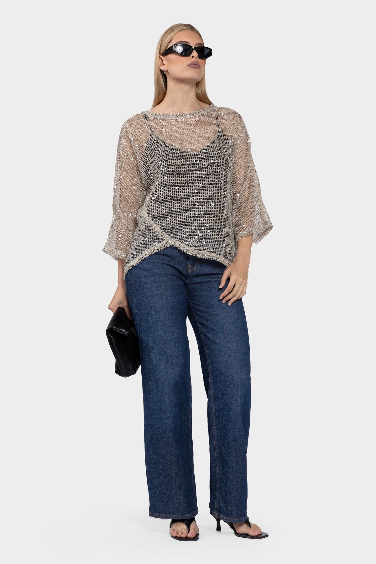 Festival Sequin Mesh Top - Mushroom