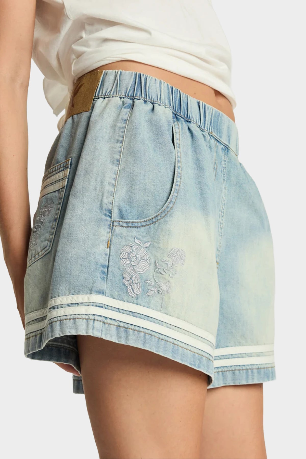 Folklore Embroidered High Waist Denim Shorts