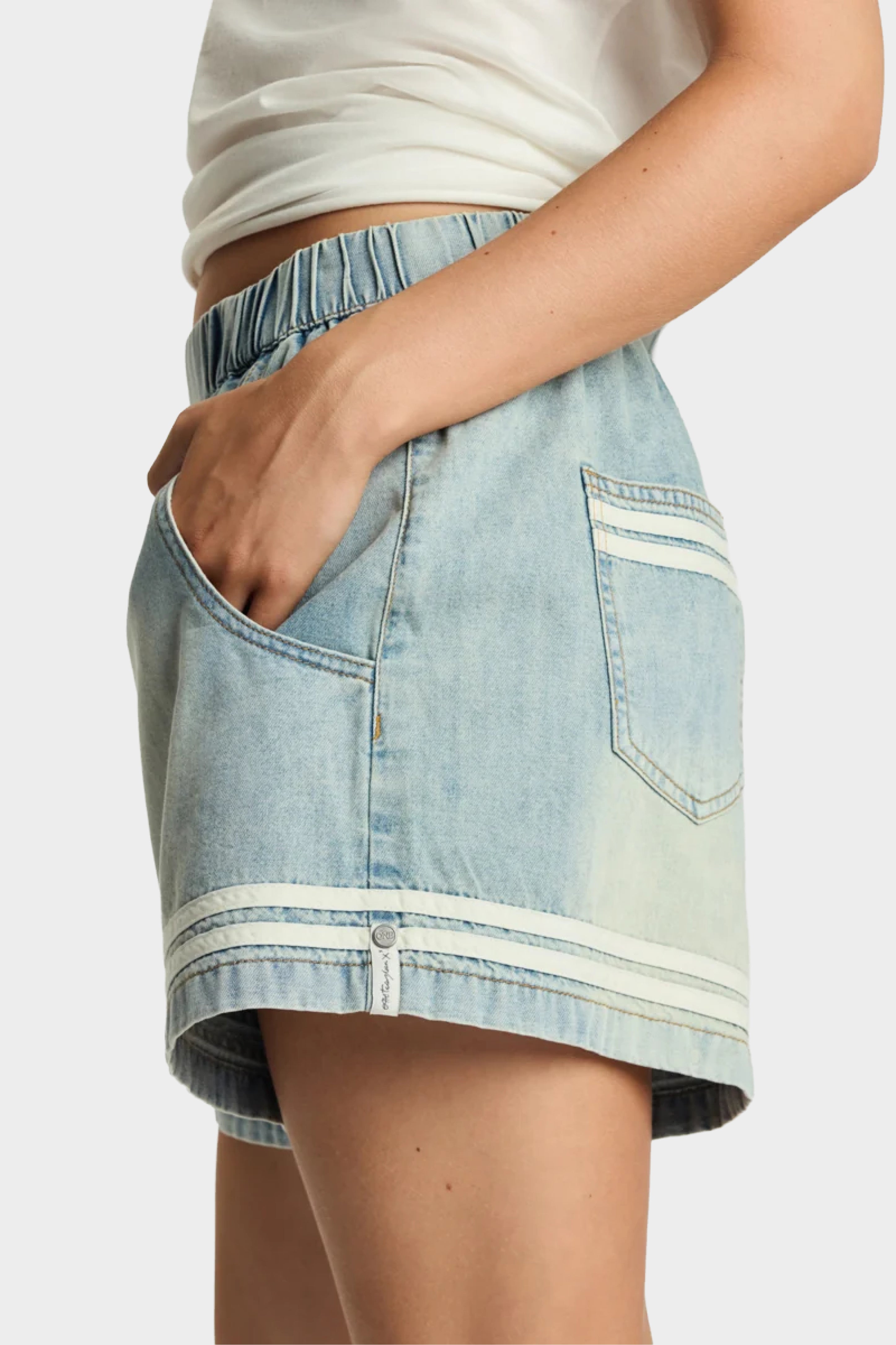 Folklore Embroidered High Waist Denim Shorts