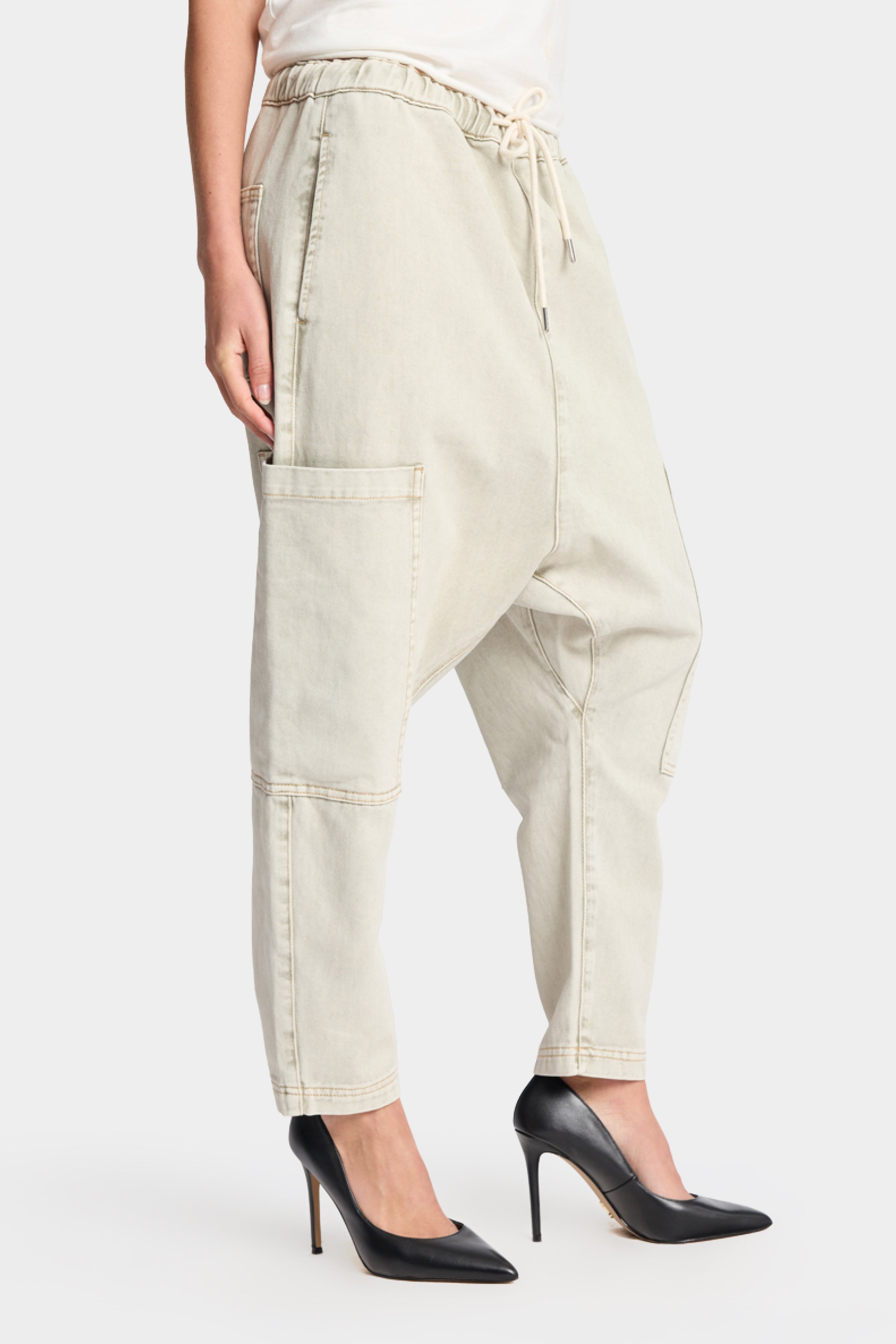 Isla Low Waist Drawstring Harem Denim Jeans