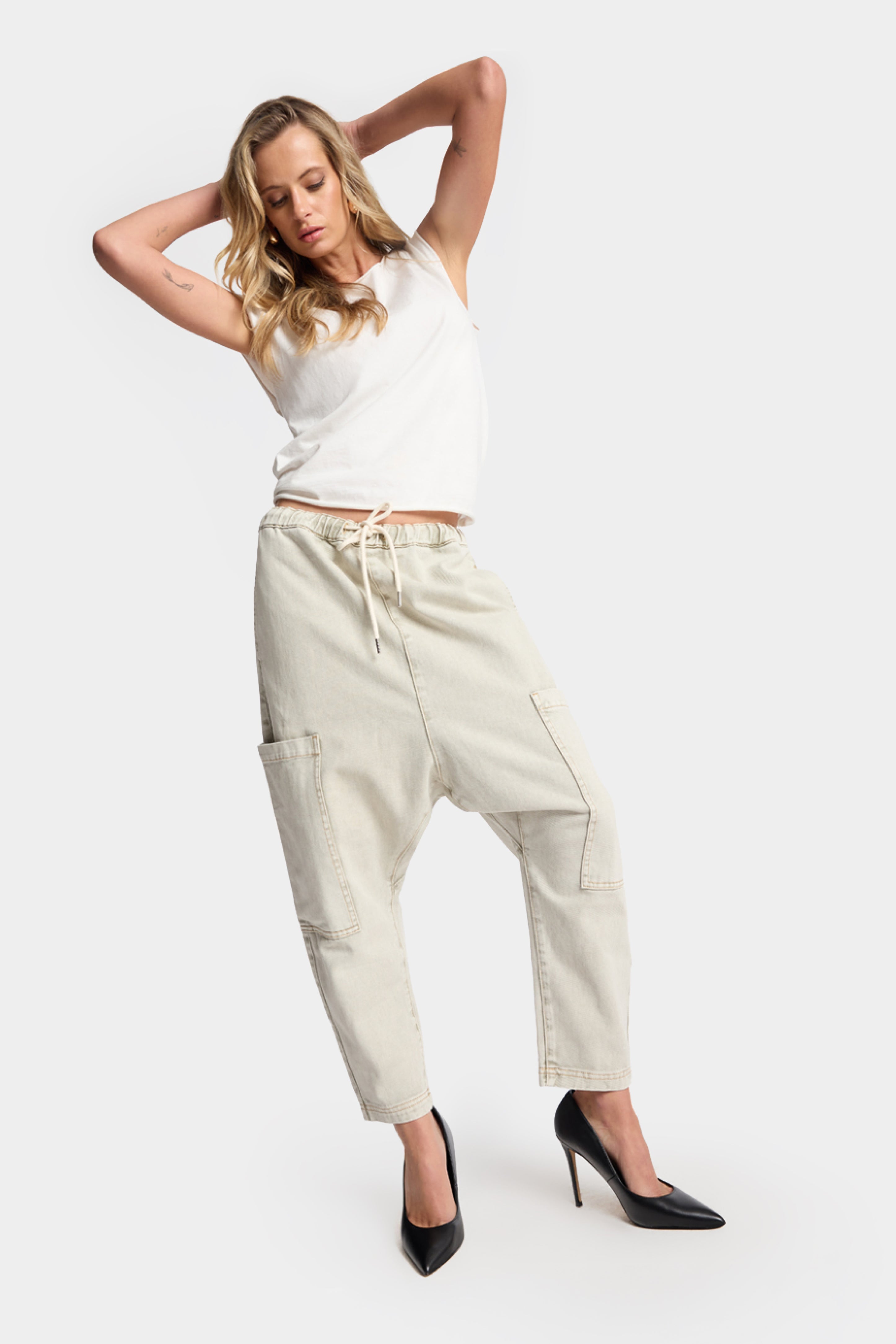 Isla Low Waist Drawstring Harem Denim Jeans
