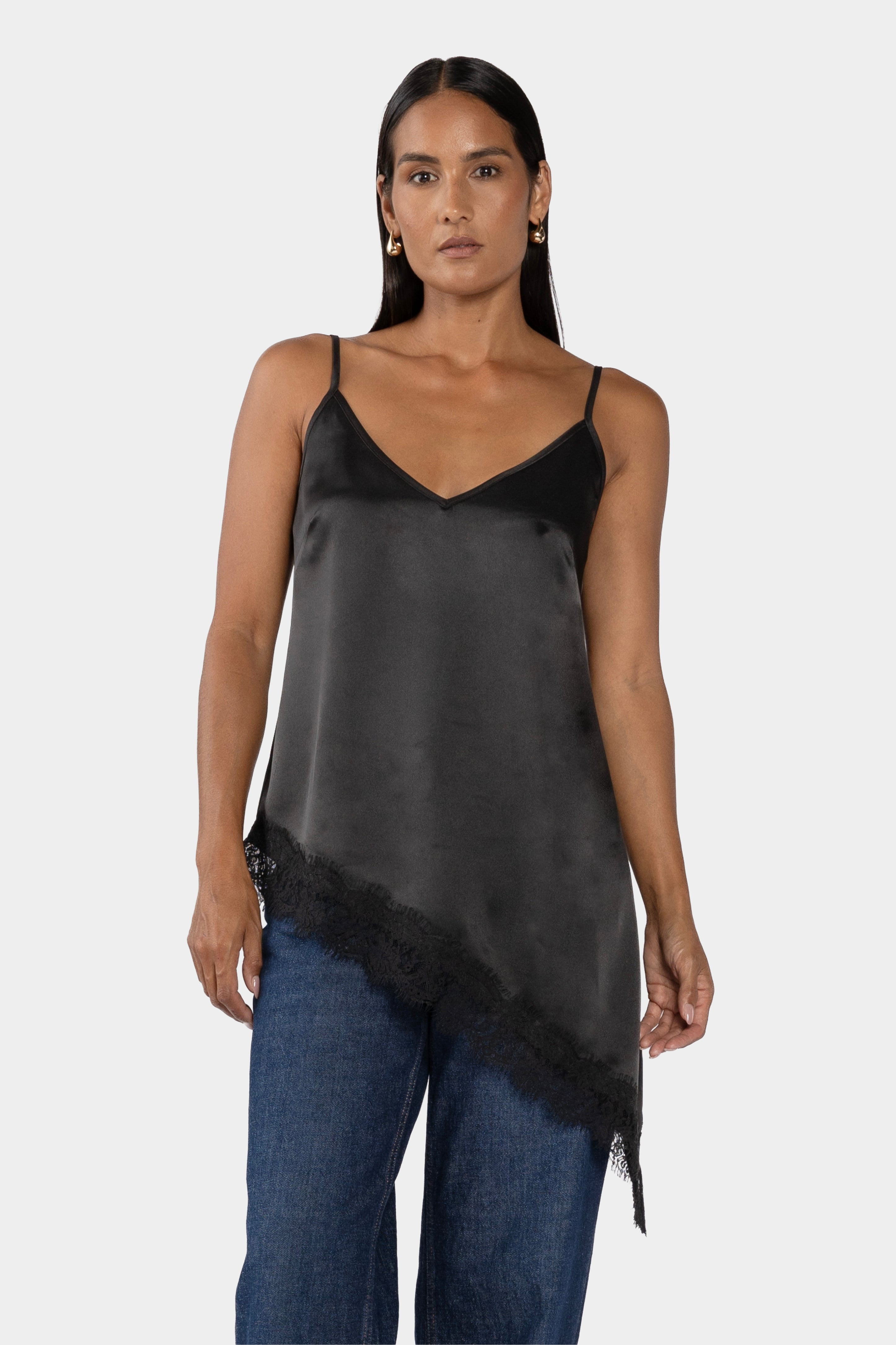 Perla Assymetrical Lace Trim Camisole