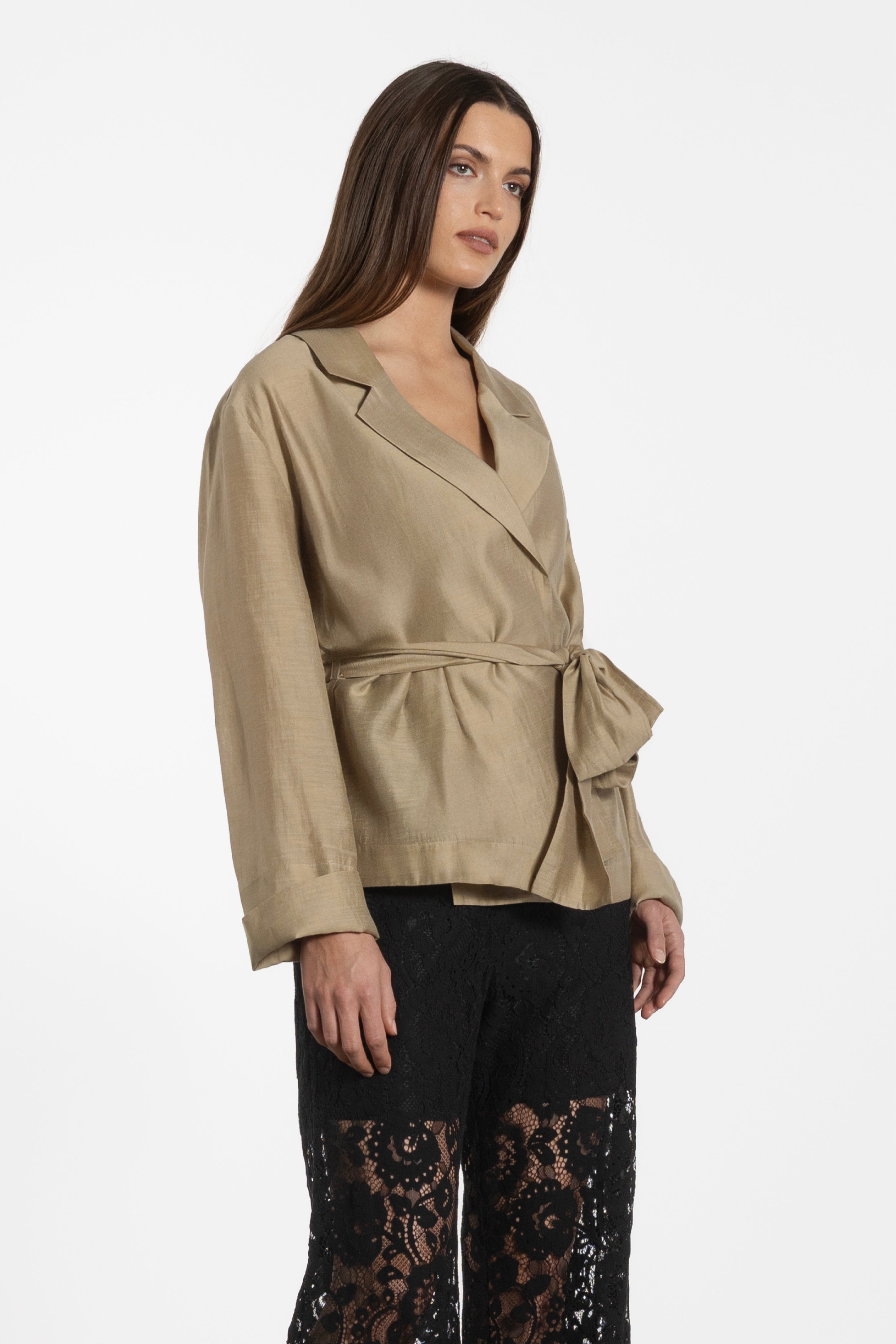 Amaretto Cropped Belted Jacket