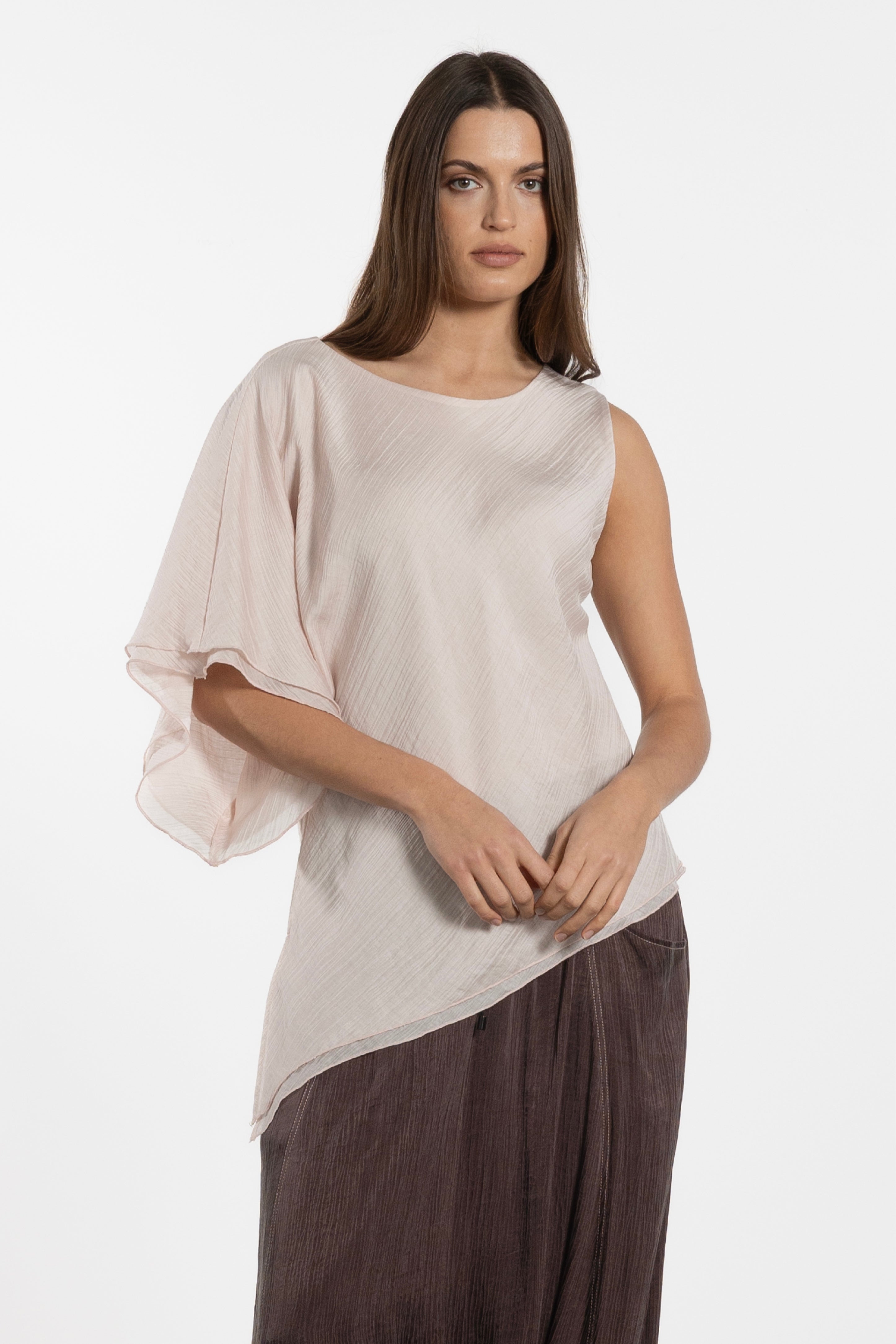 Anna Asymmetric Draped Sleeve Top