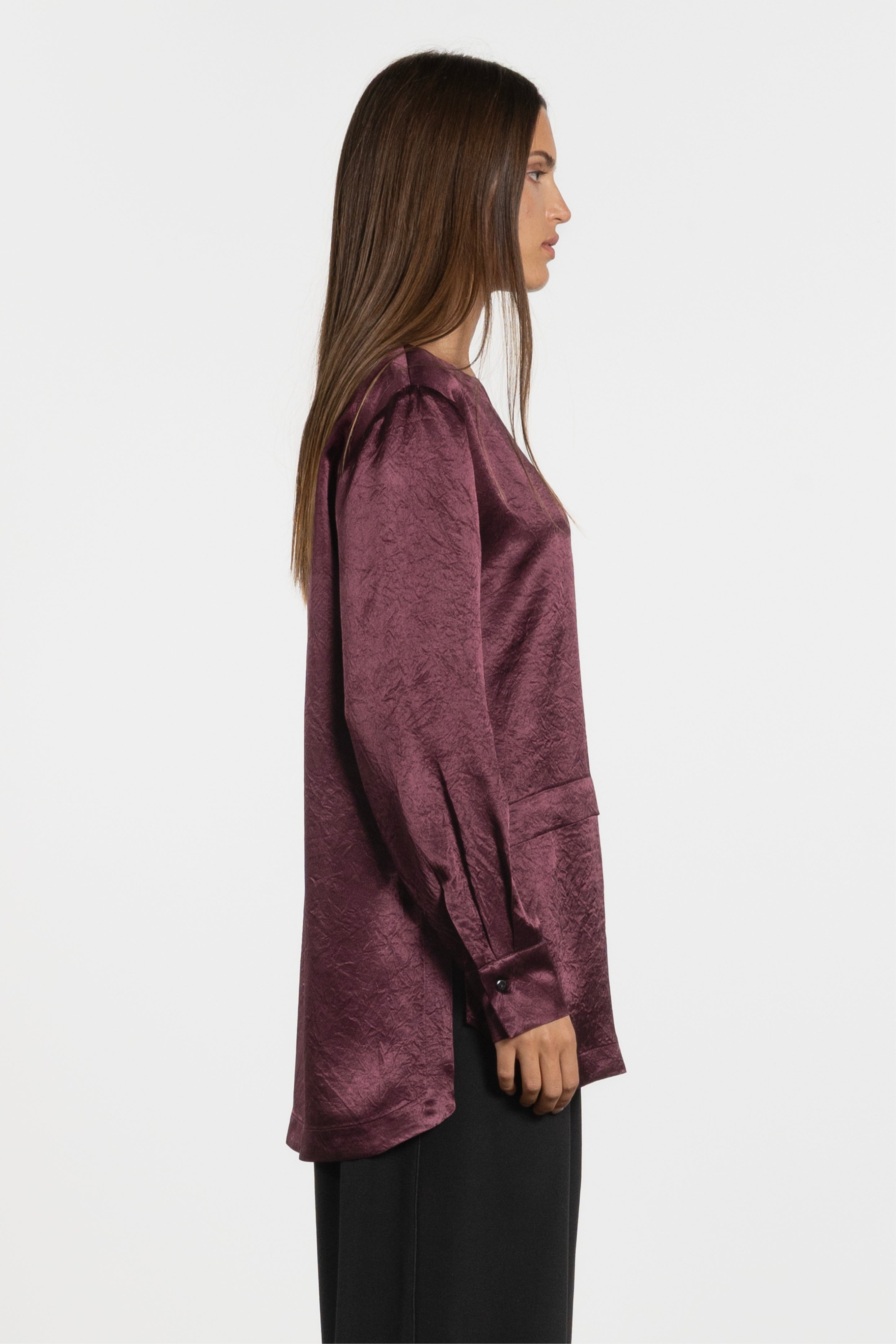 Florian Crushed Satin Long Sleeve Top