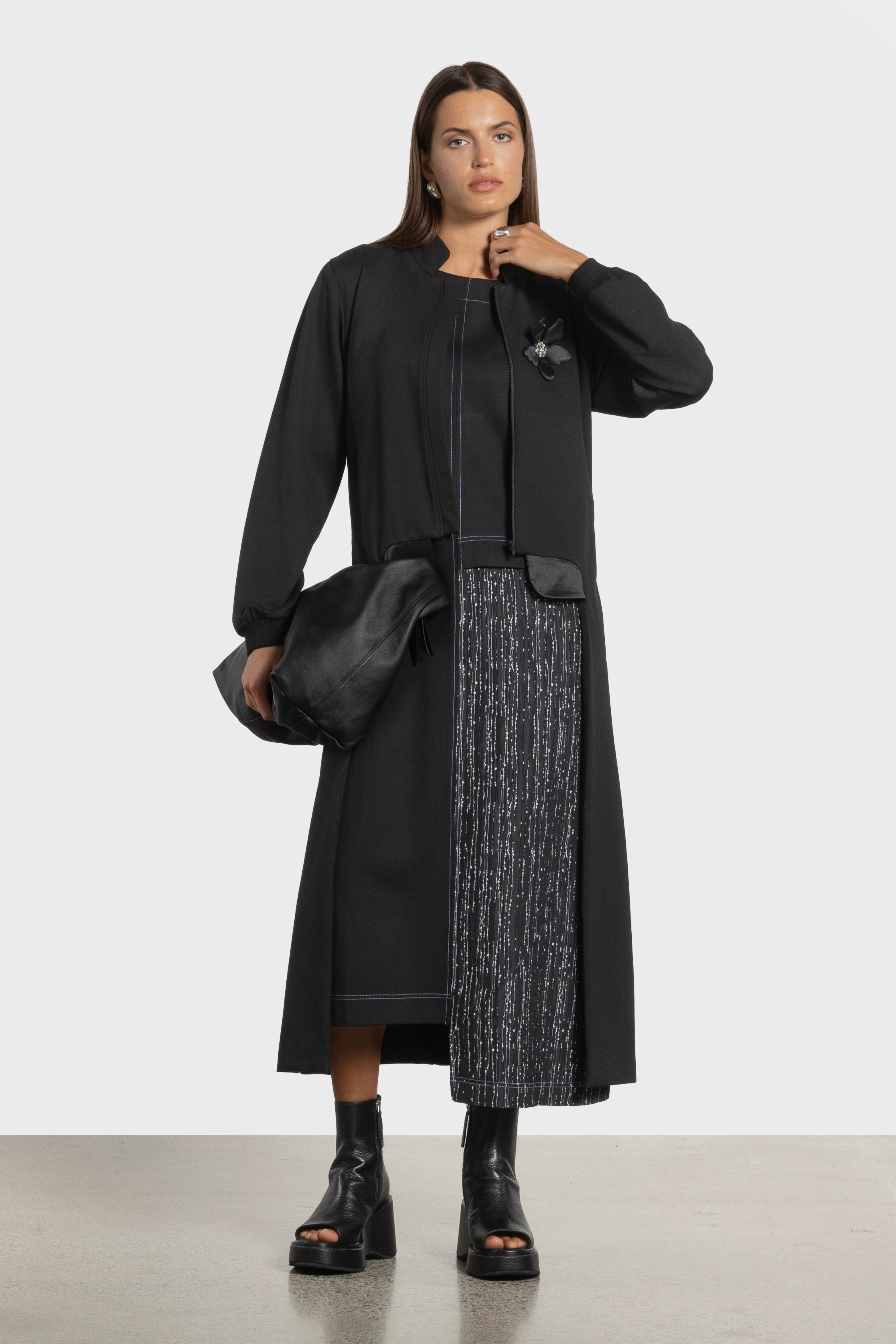 Harper Long Coat (With Lotus Brooch)
