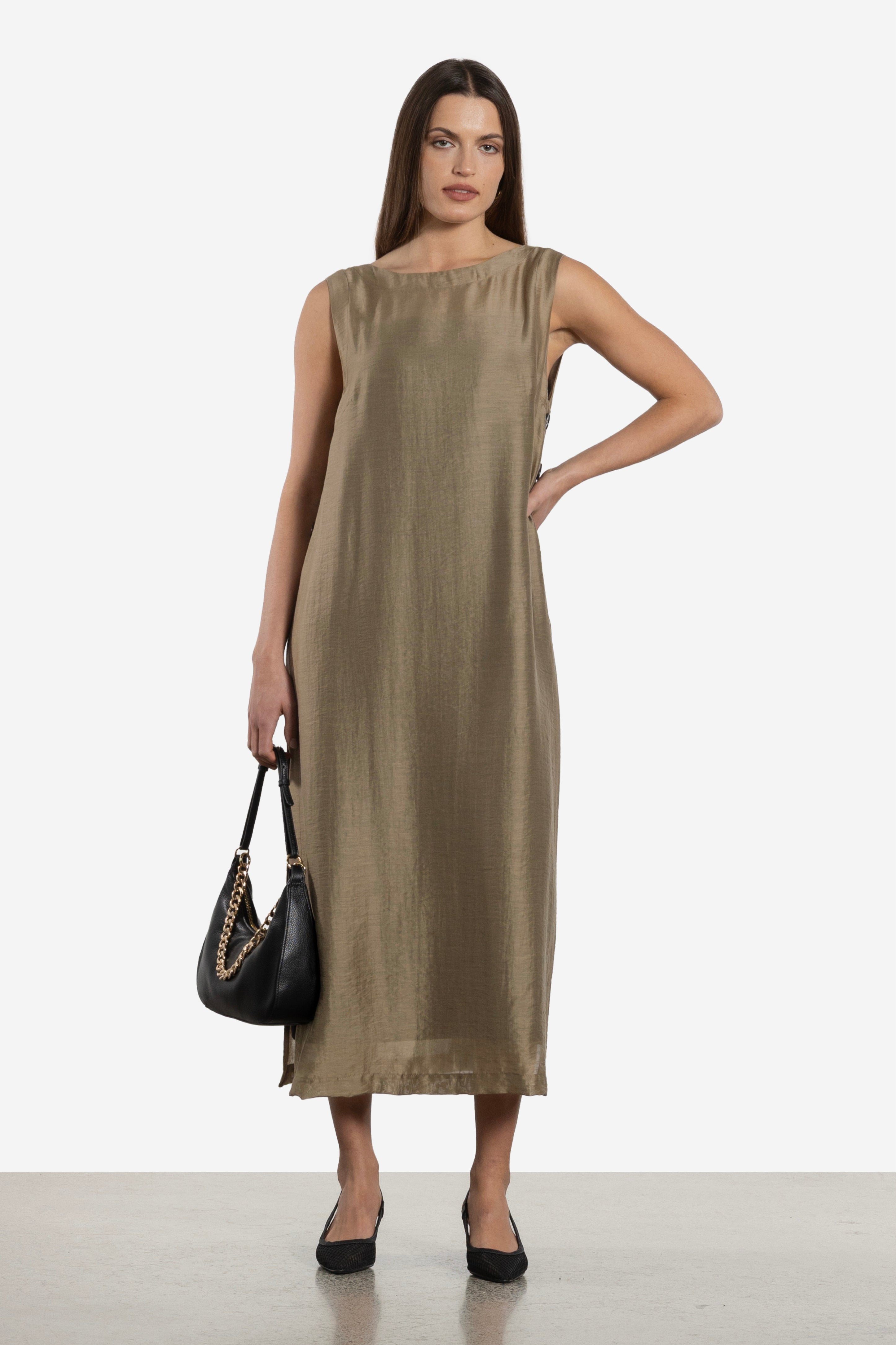 Midas Side Split Long Dress With Slip