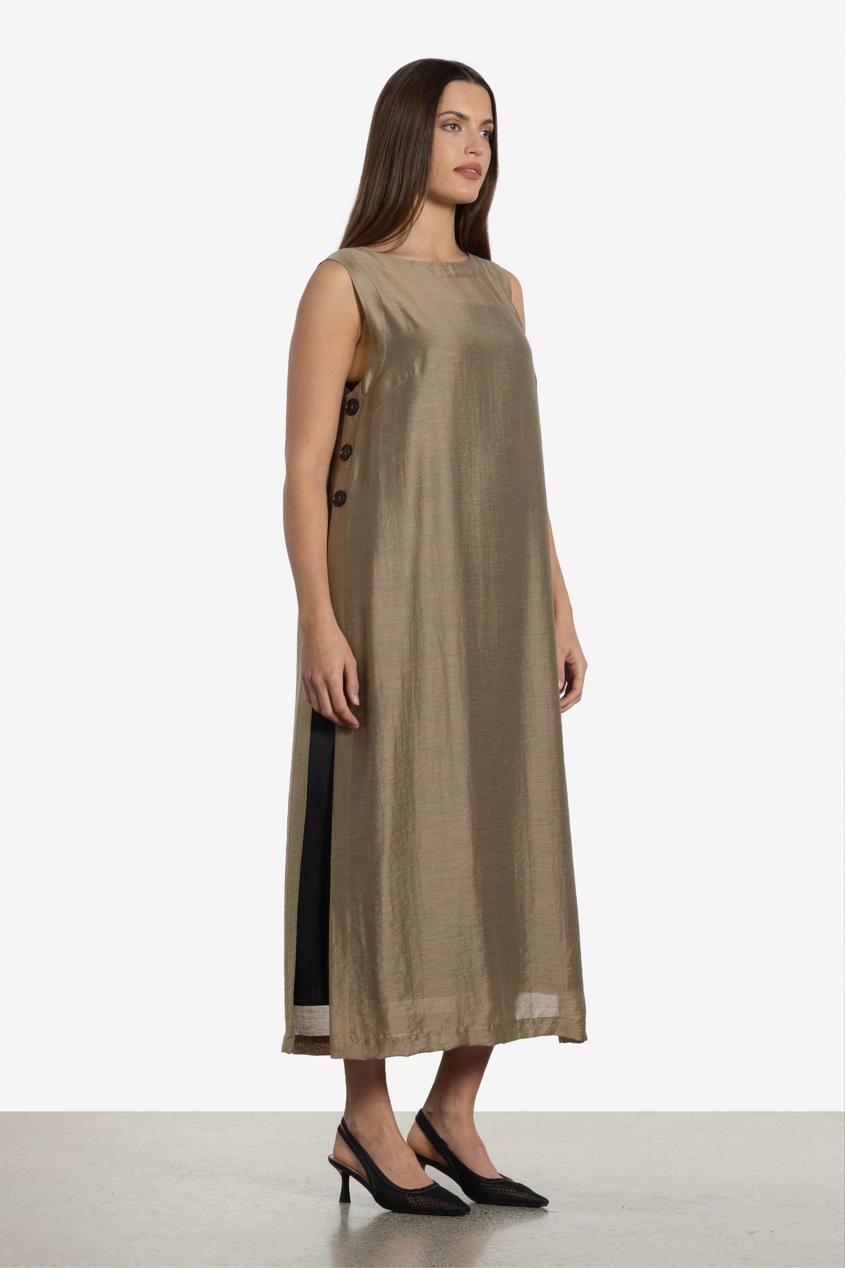 Midas Side Split Long Dress With Slip