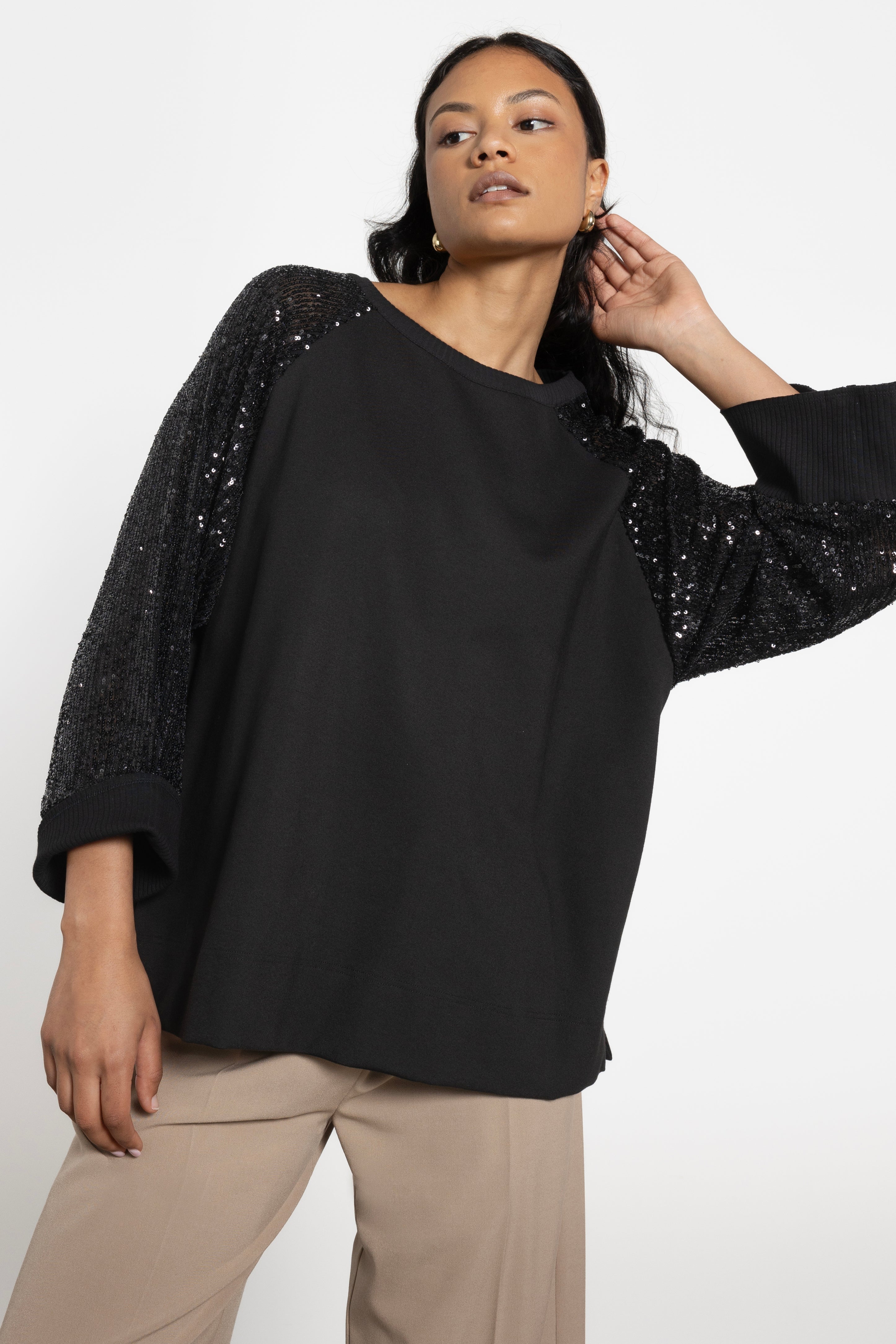 Roman Sequin Sleeve Sweatshirt