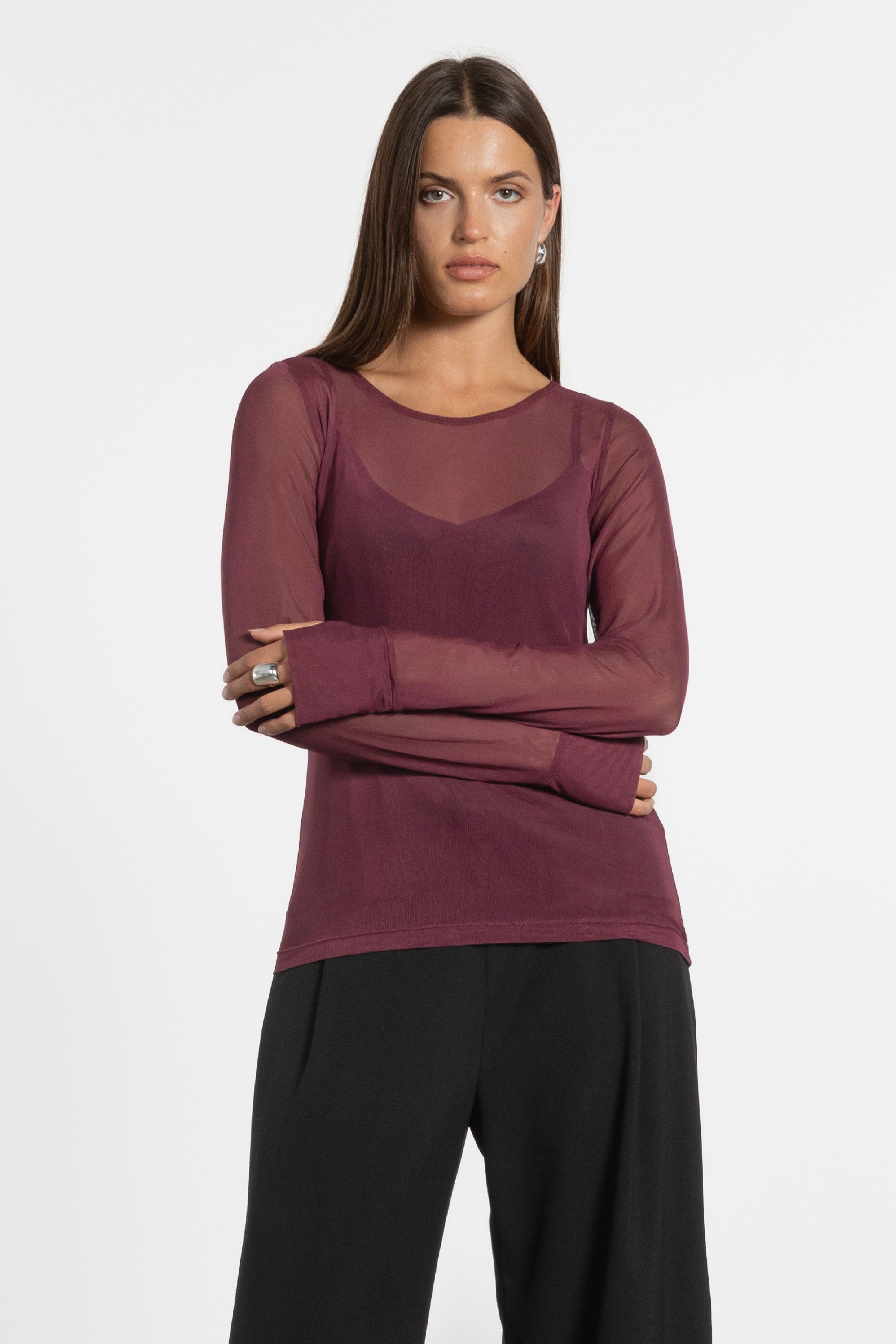 Siri Long Sleeve Fine Mesh Layering Top