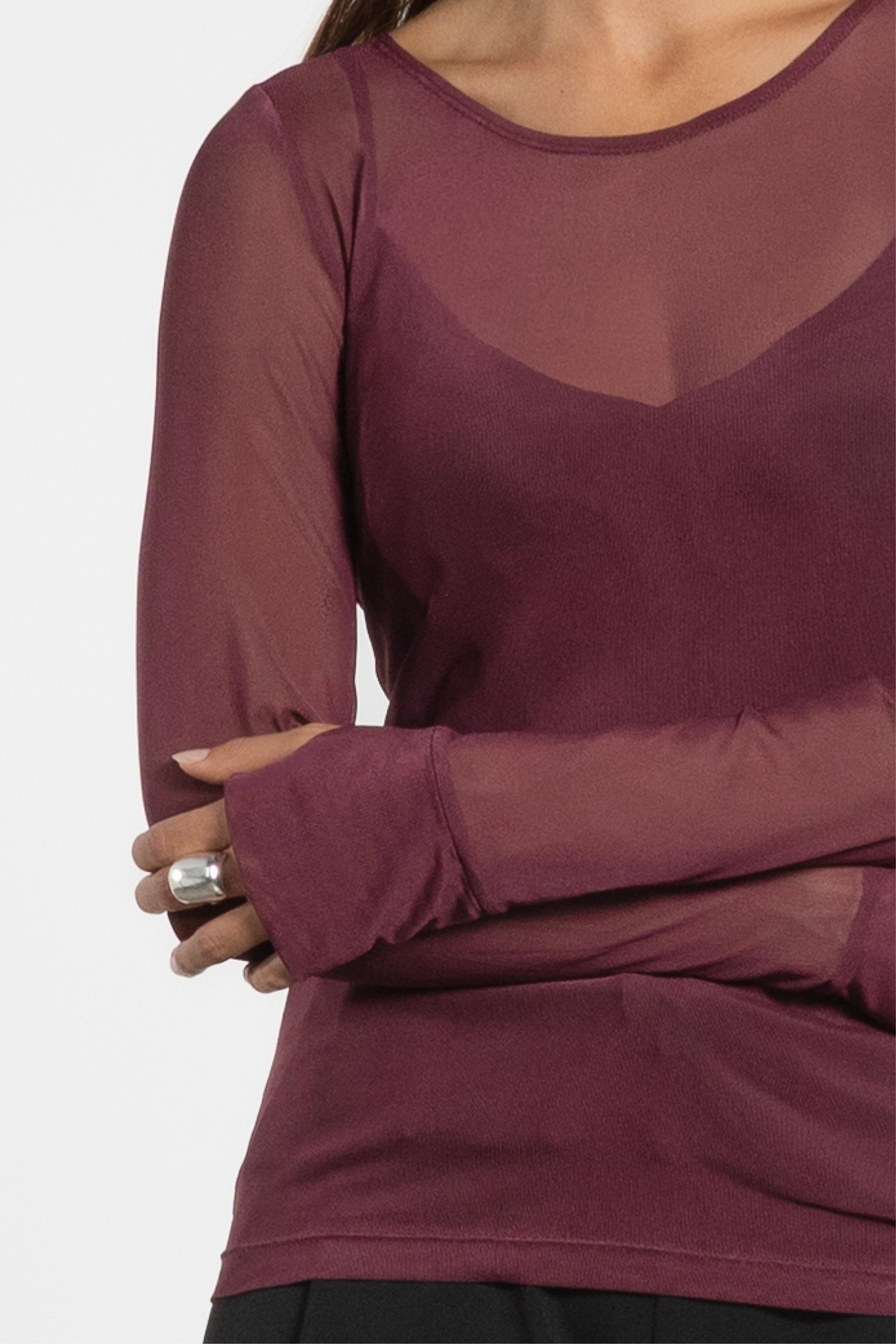 Siri Long Sleeve Fine Mesh Layering Top