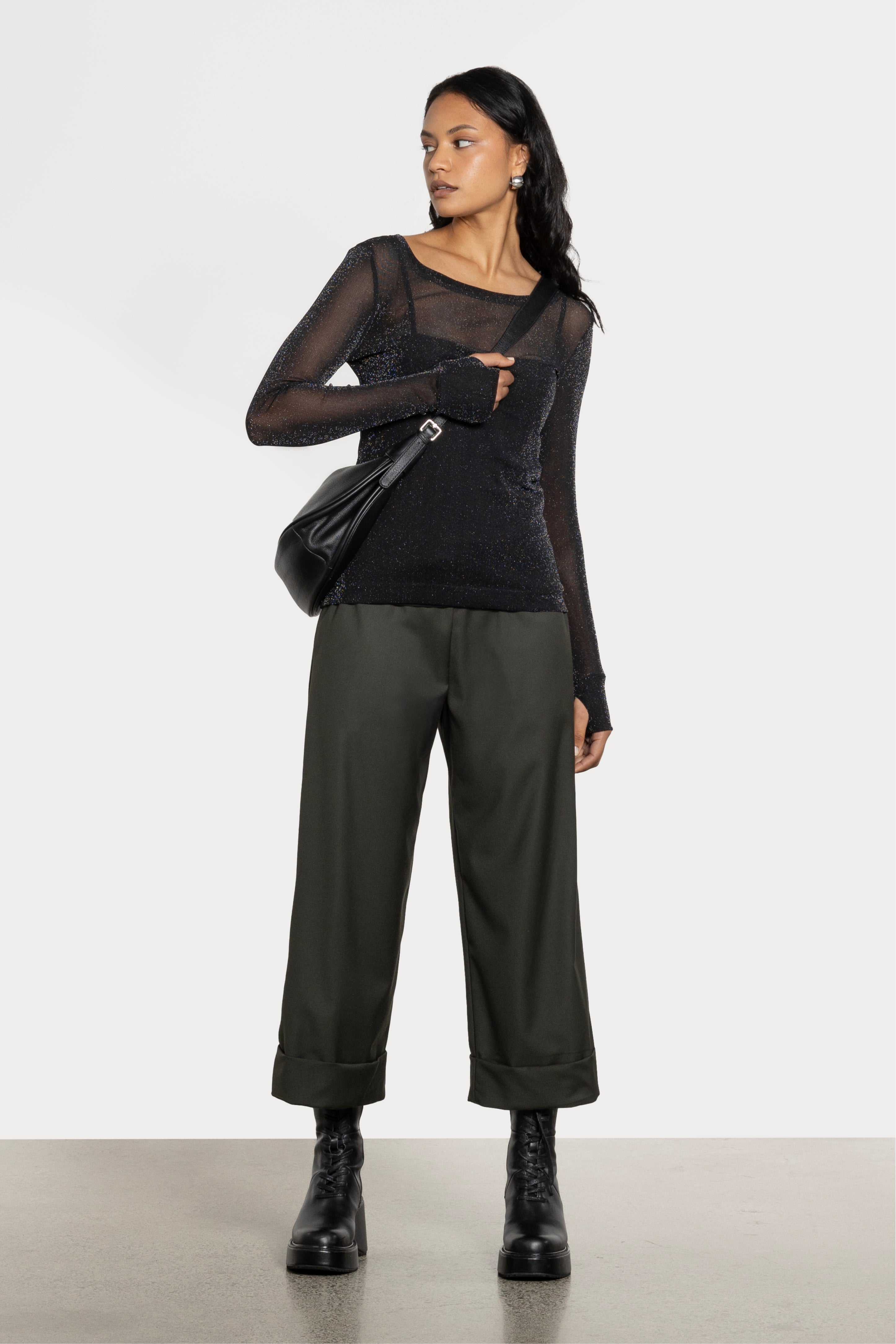 Siri Glitter Long Sleeve Mesh Layering Top