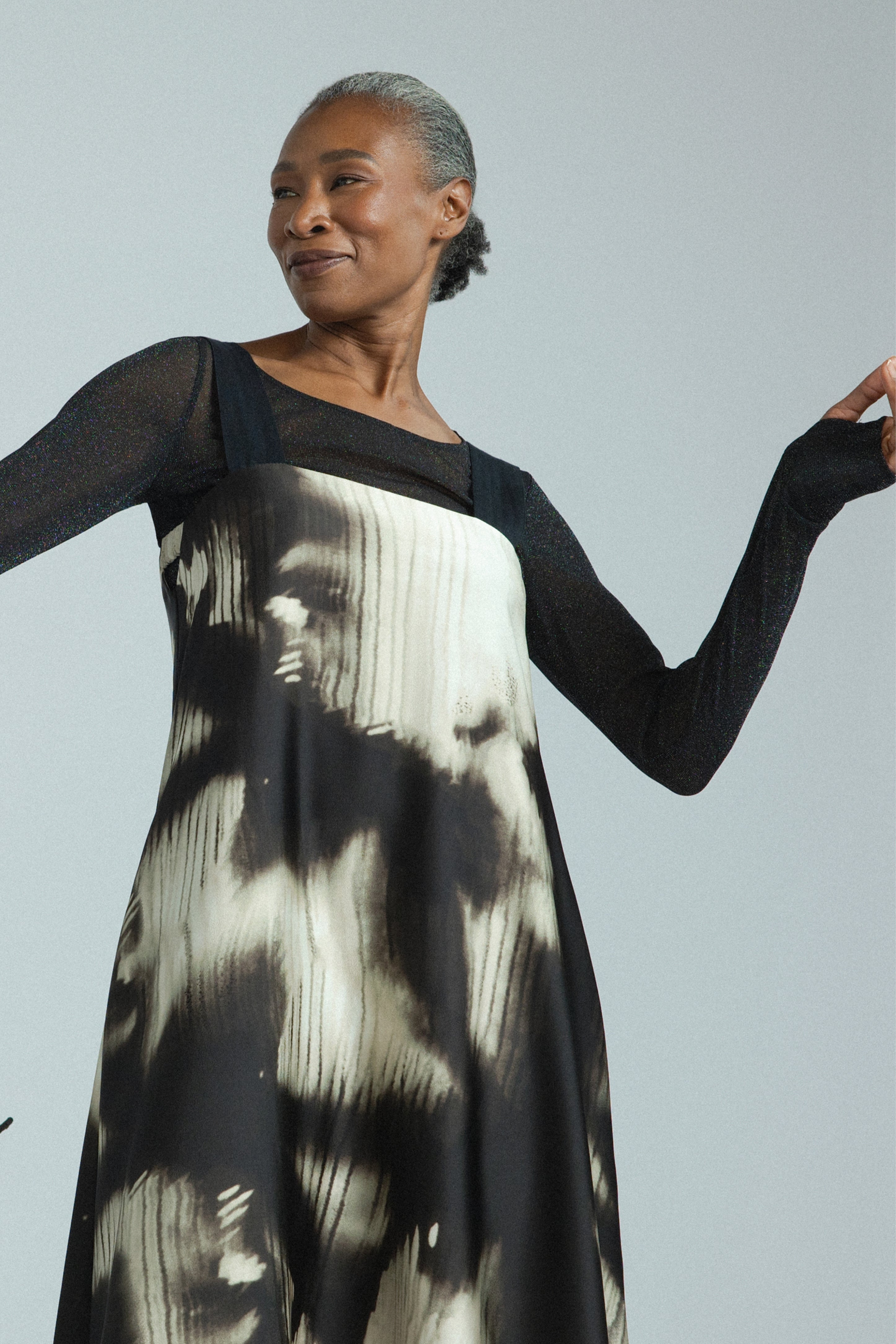 Siri Glitter Long Sleeve Mesh Layering Top