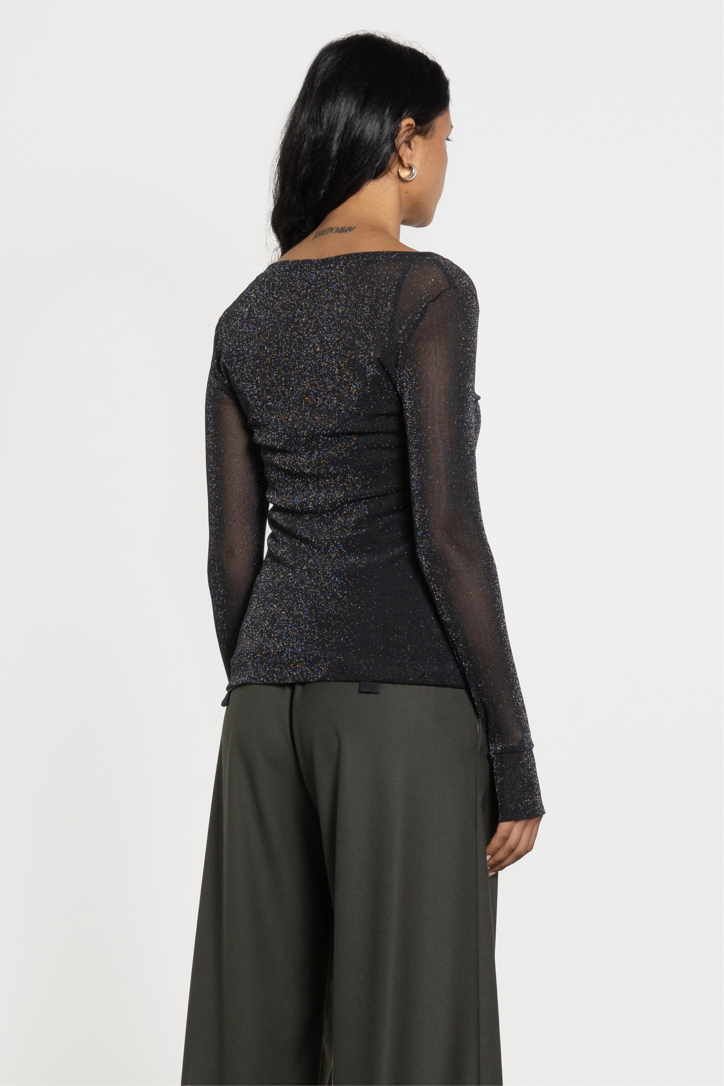 Siri Glitter Long Sleeve Mesh Layering Top