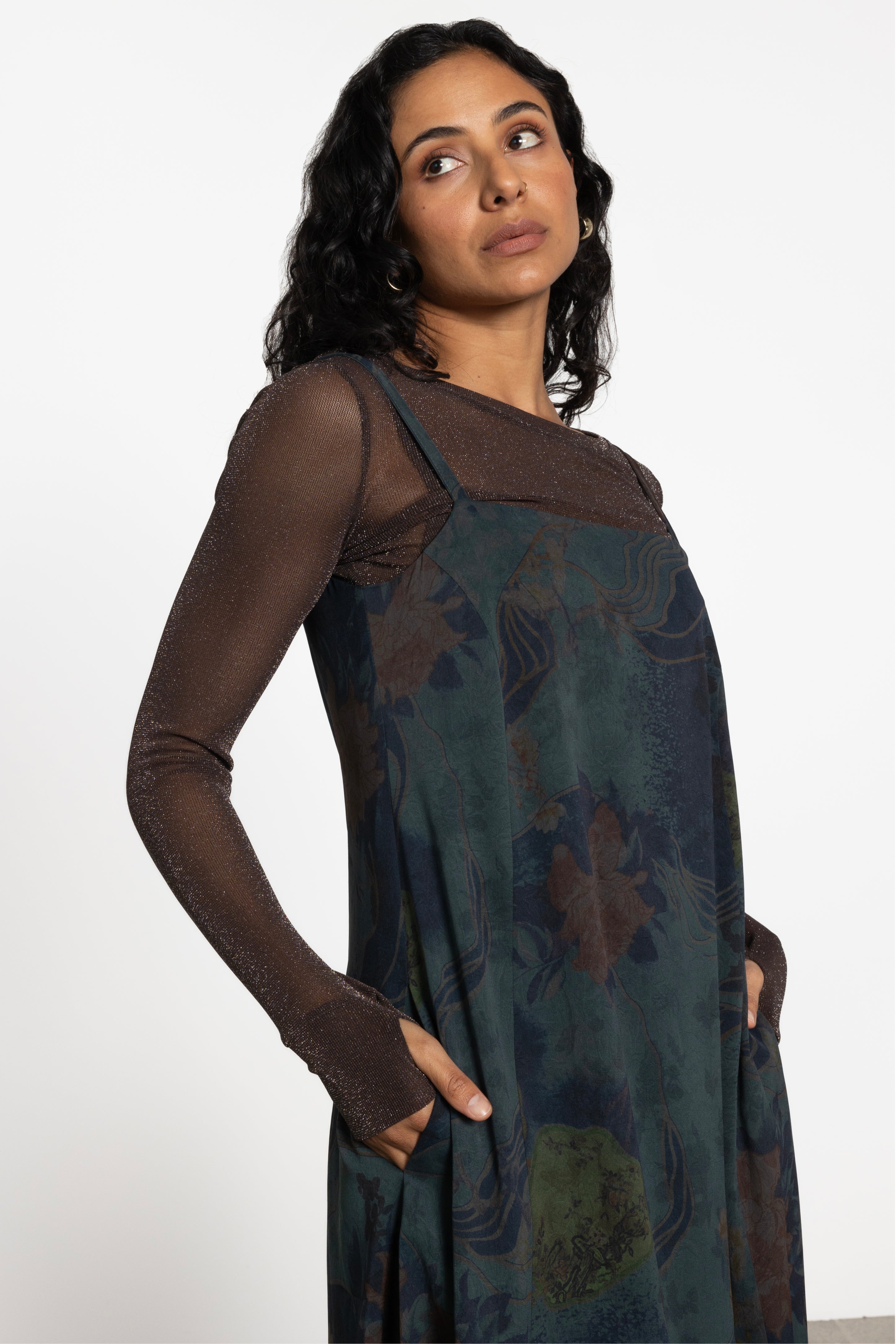 Siri Glitter Long Sleeve Mesh Layering Top