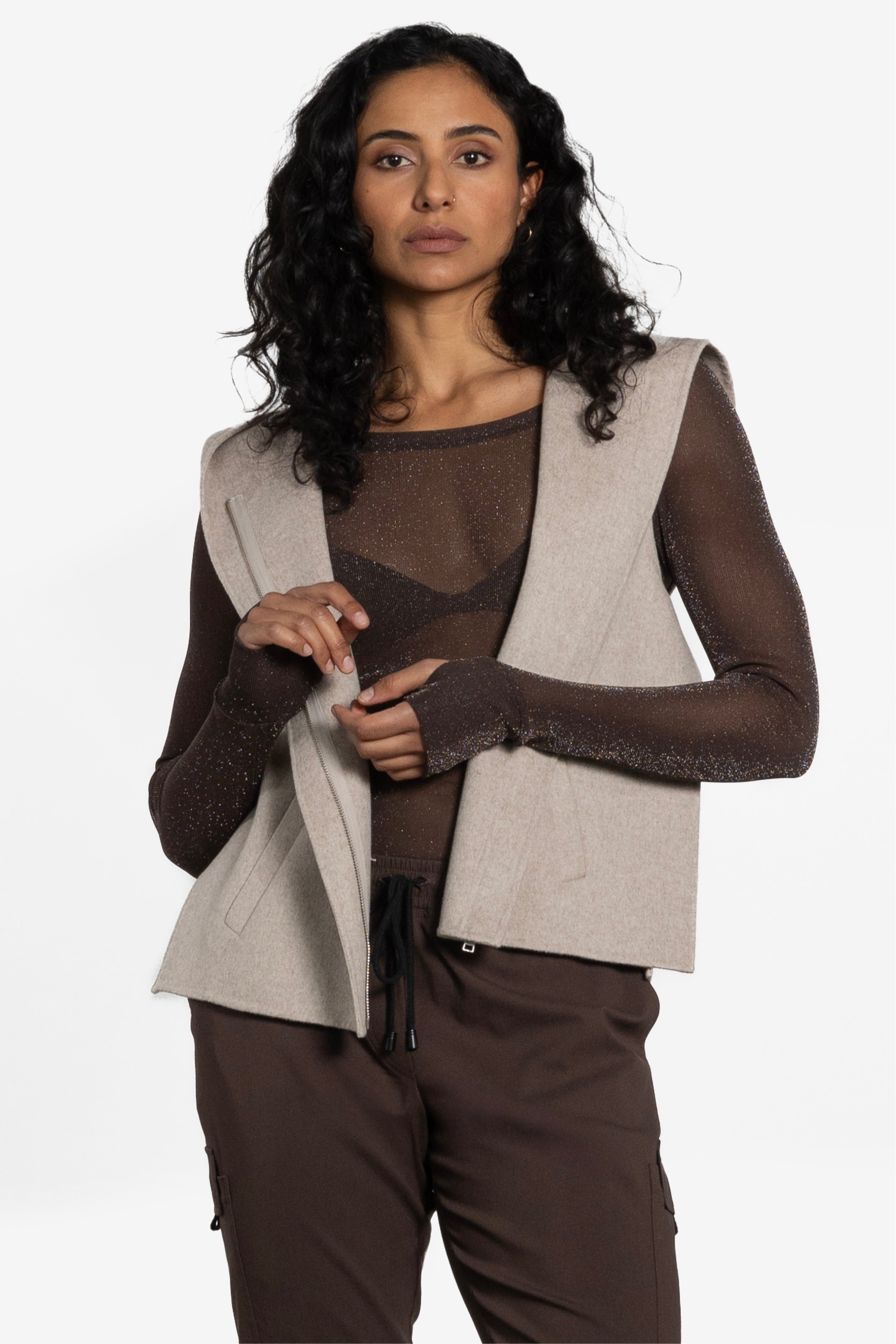 Siri Glitter Long Sleeve Mesh Layering Top