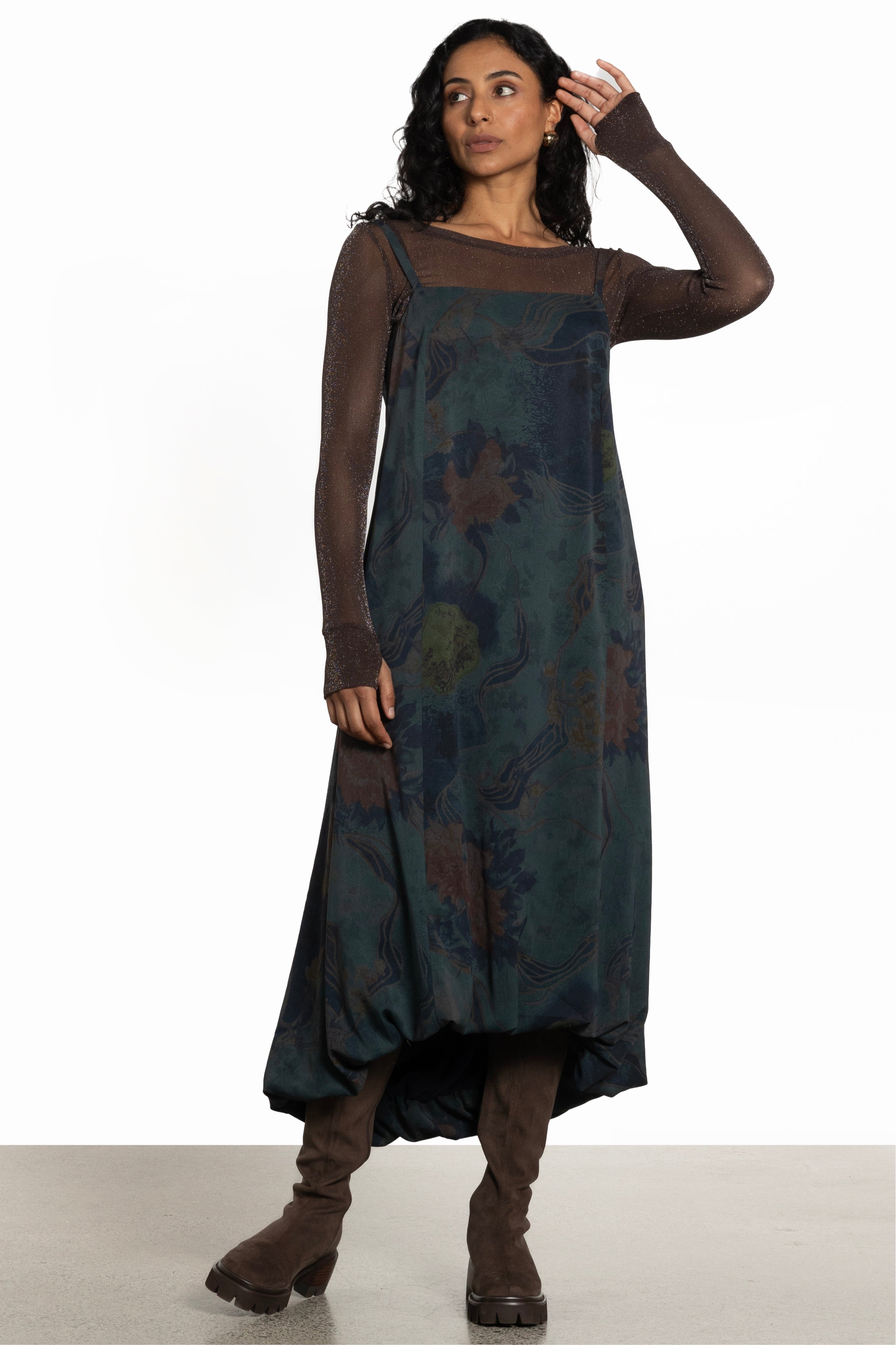 Siri Glitter Long Sleeve Mesh Layering Top