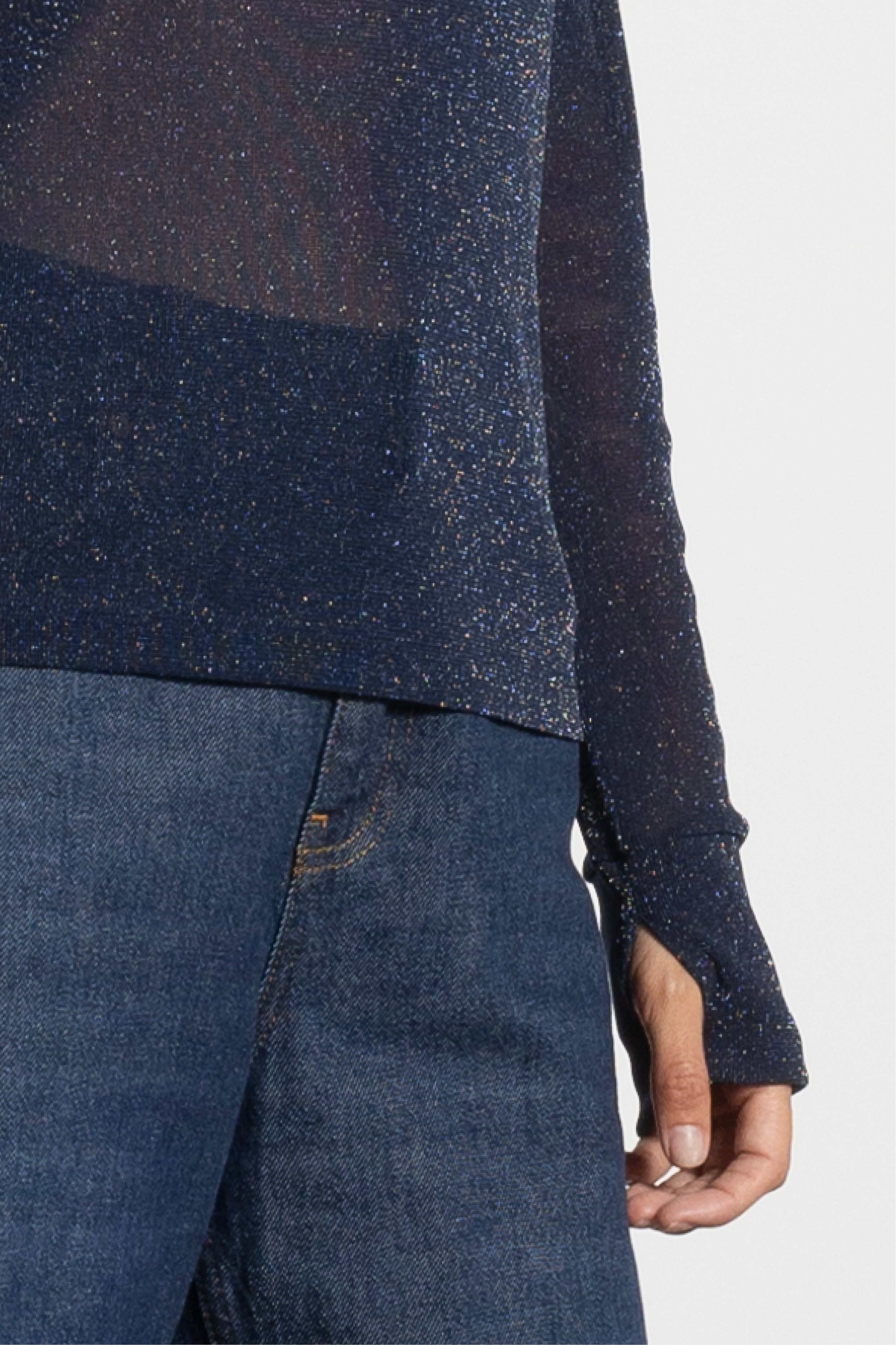 Siri Glitter Long Sleeve Mesh Layering Top