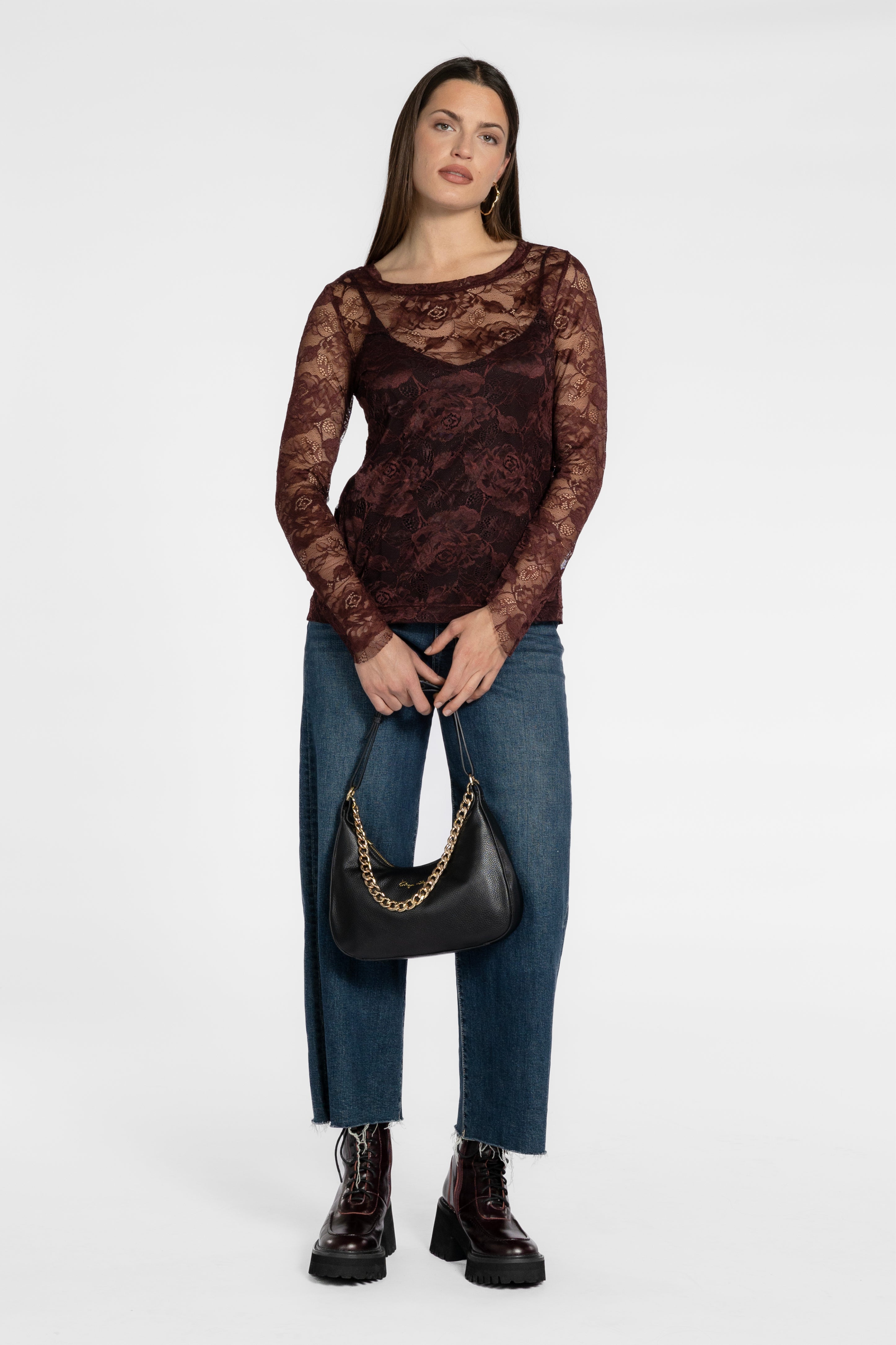 Syrah Stretch Lace Long Sleeve Top