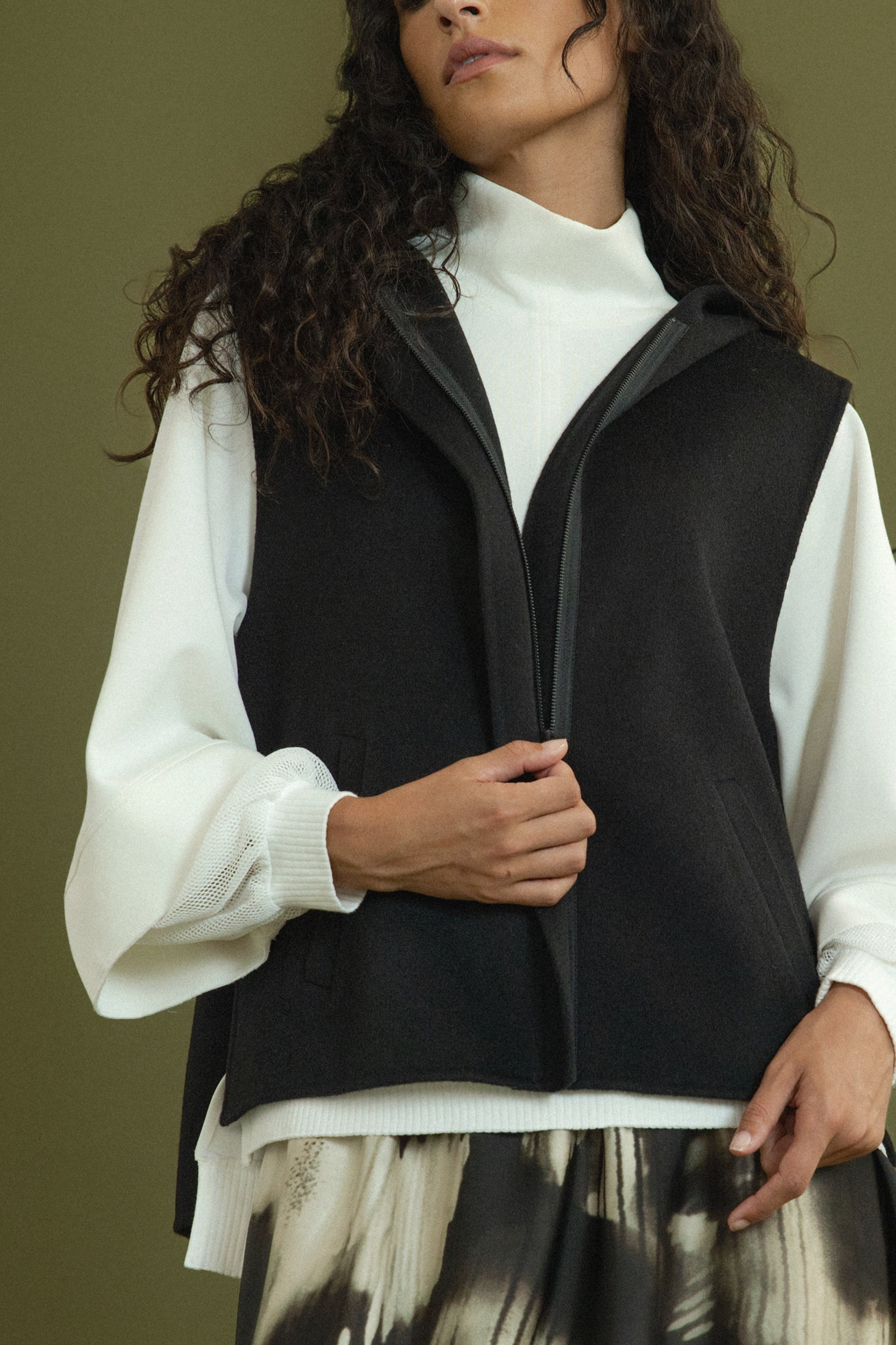 Vida Sleeveless Wool Blend Hooded Vest