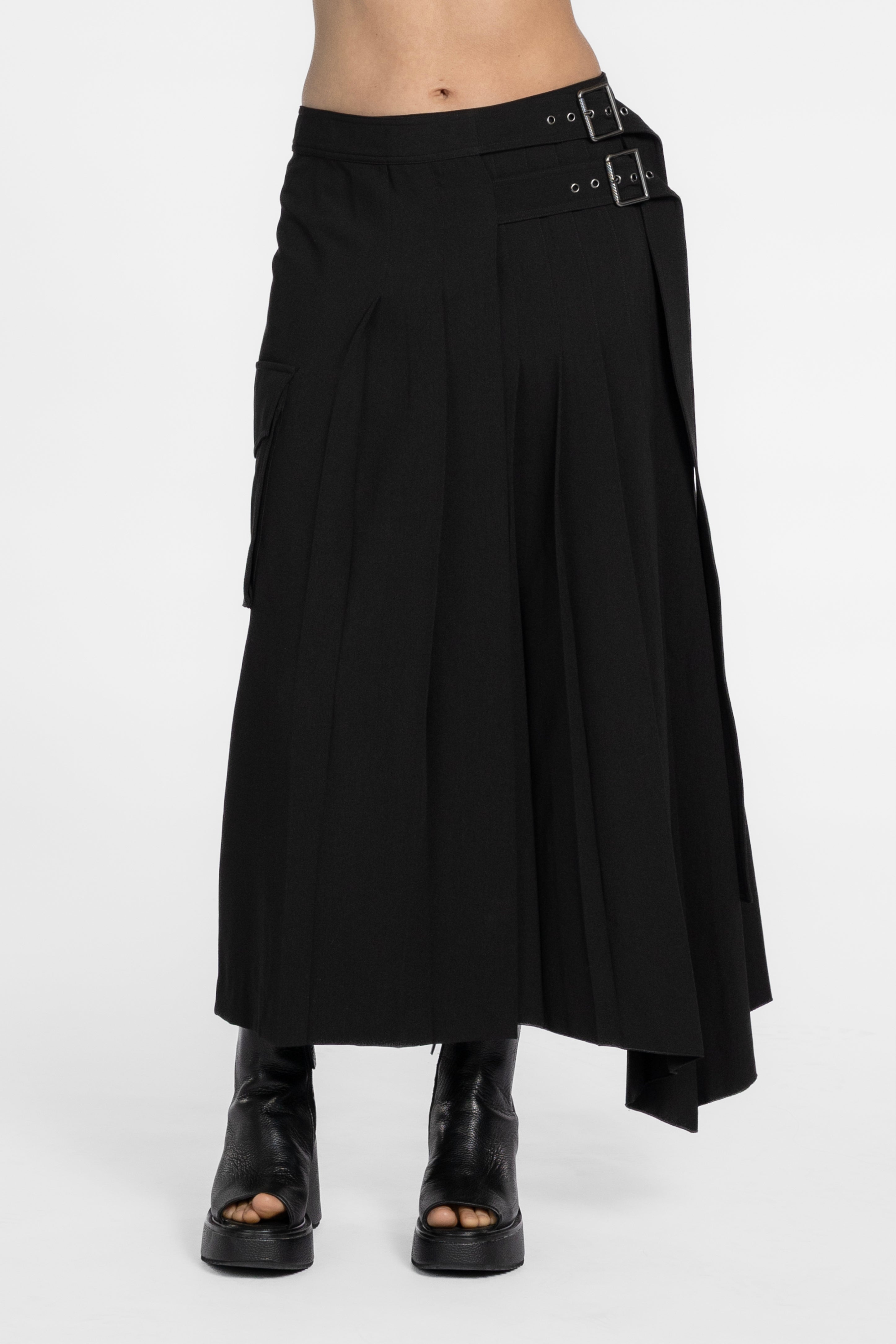 Warrick Asymmetric Pleated Long Skirt