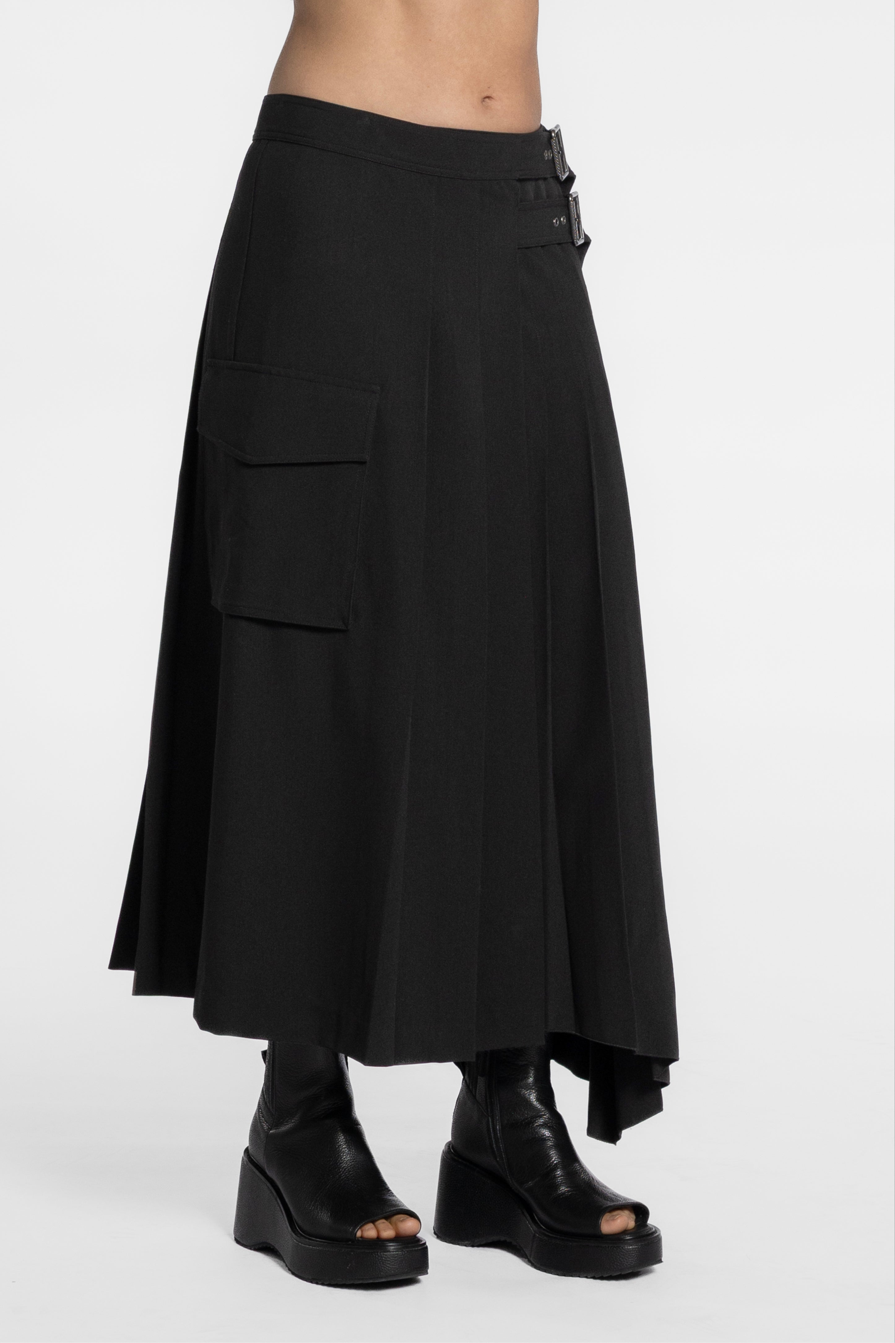 Warrick Asymmetric Pleated Long Skirt