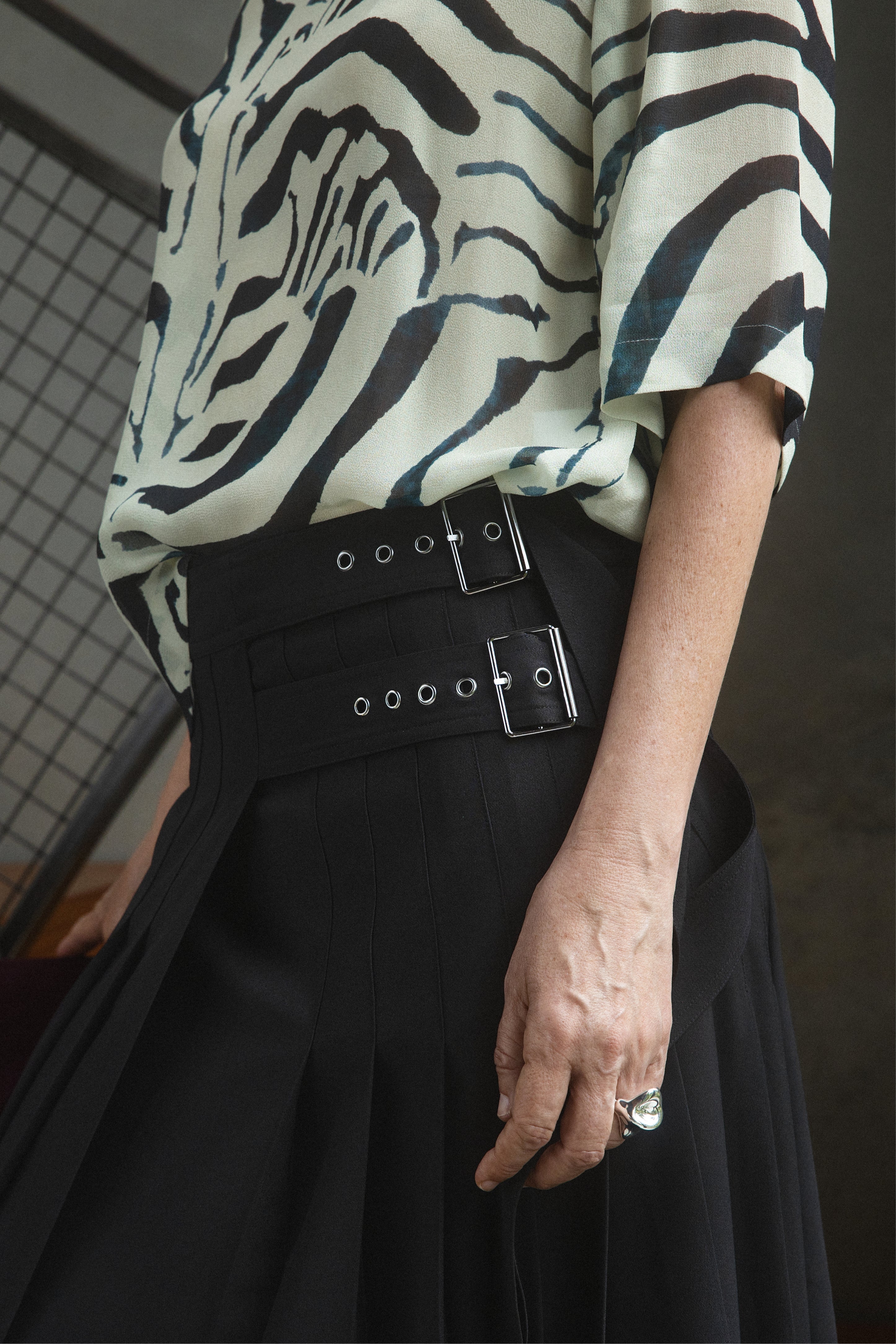 Warrick Asymmetric Pleated Long Skirt