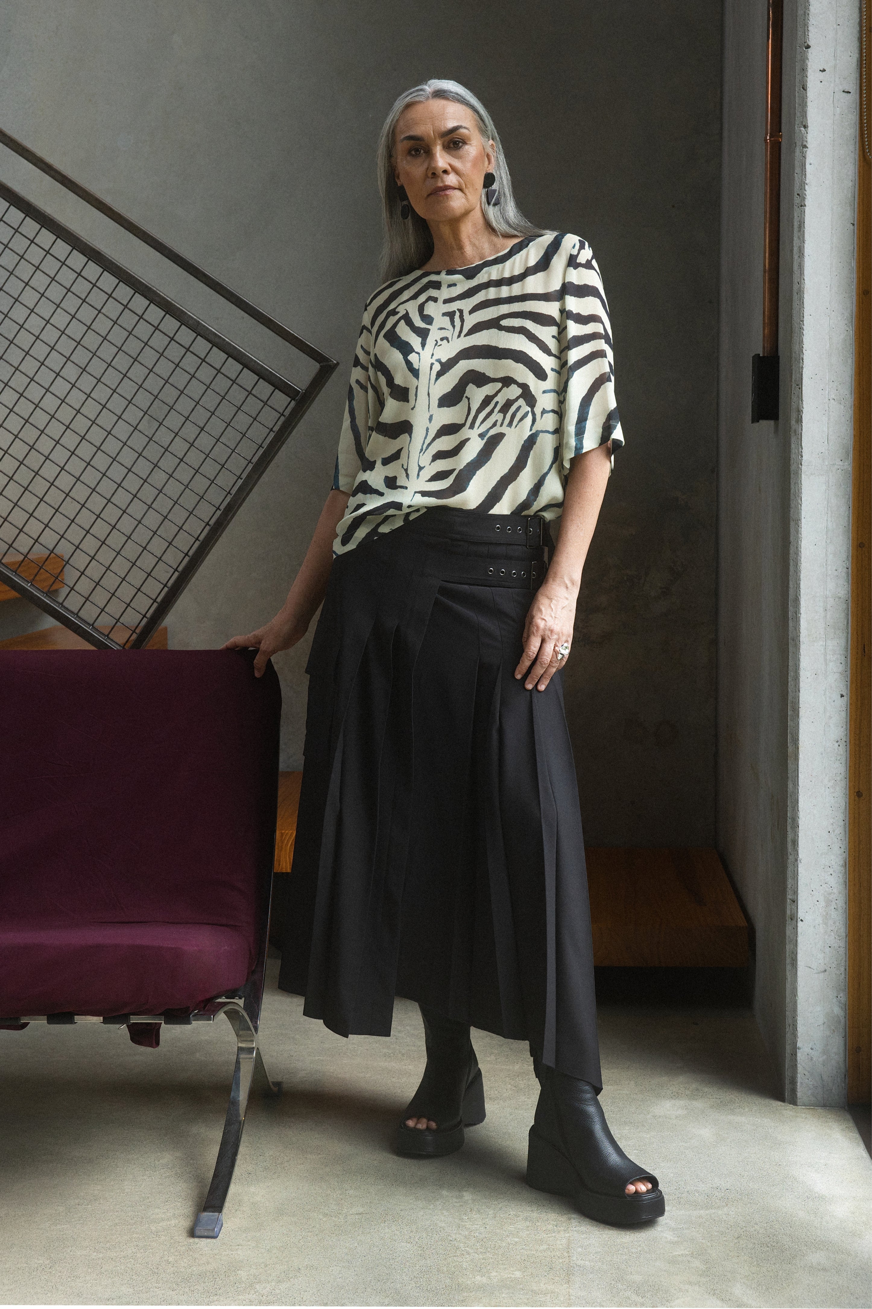Warrick Asymmetric Pleated Long Skirt