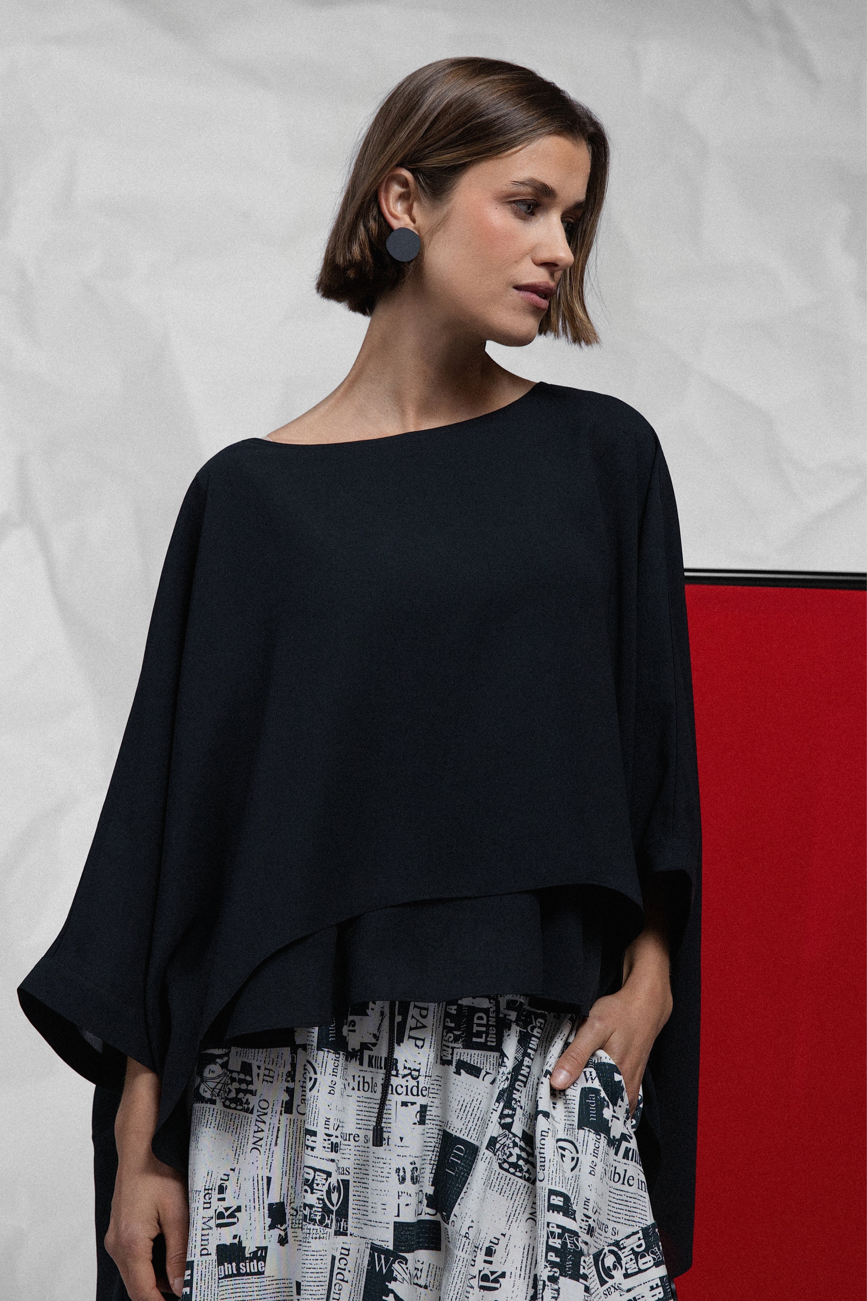 Rosa Batwing Layer Top - Black