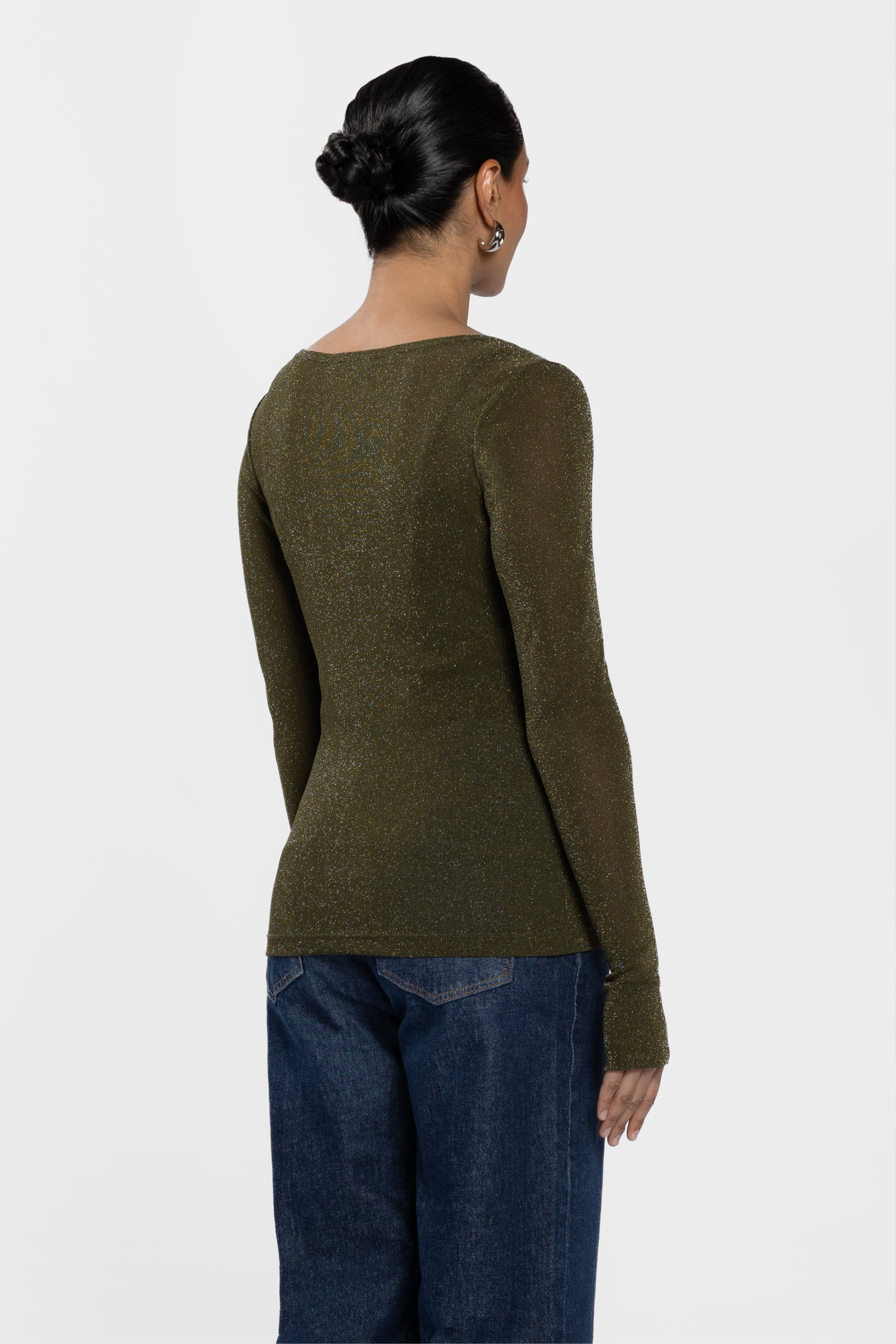 Siri Glitter Long Sleeve Mesh Layering Top