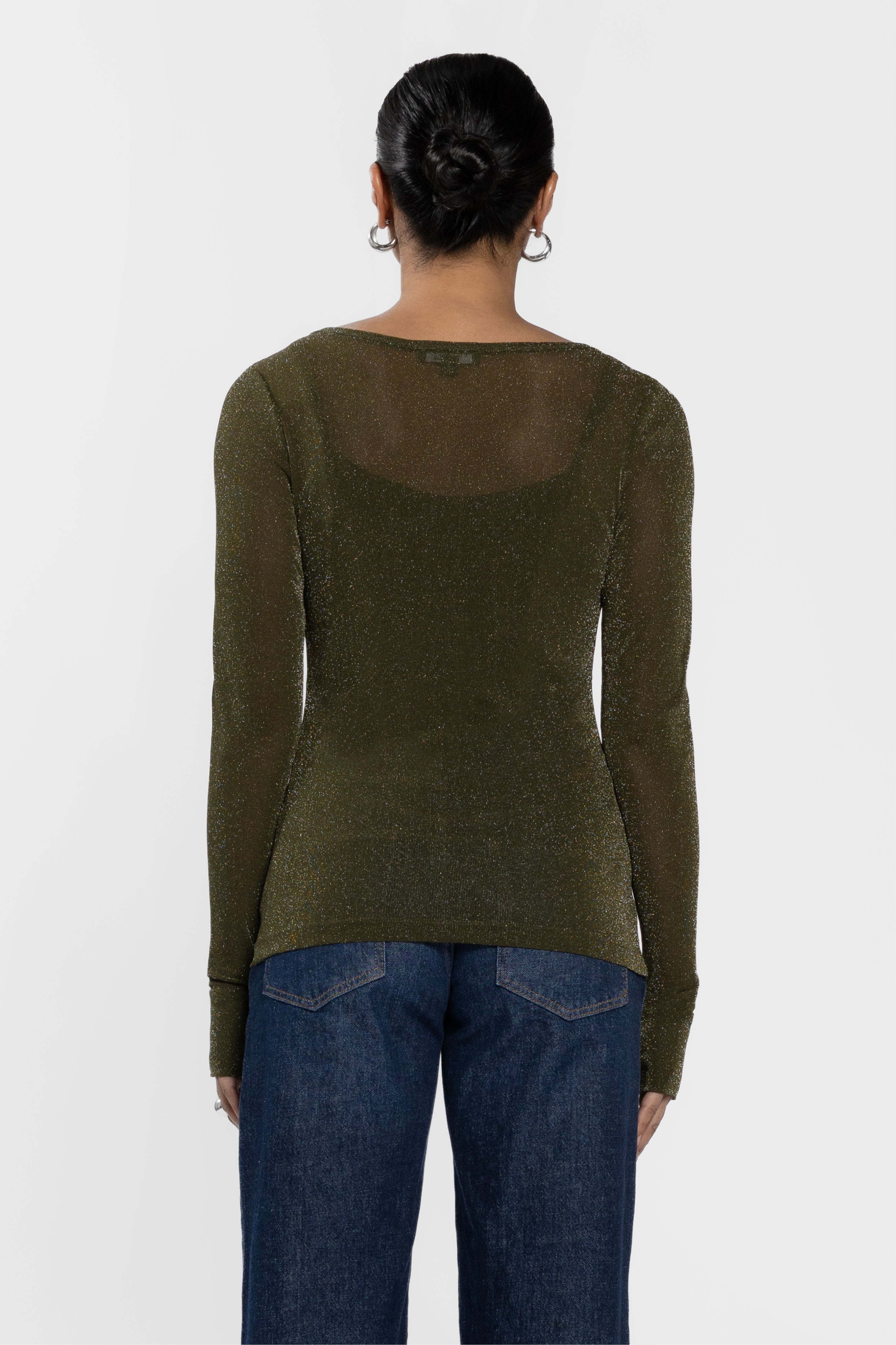 Siri Glitter Long Sleeve Mesh Layering Top