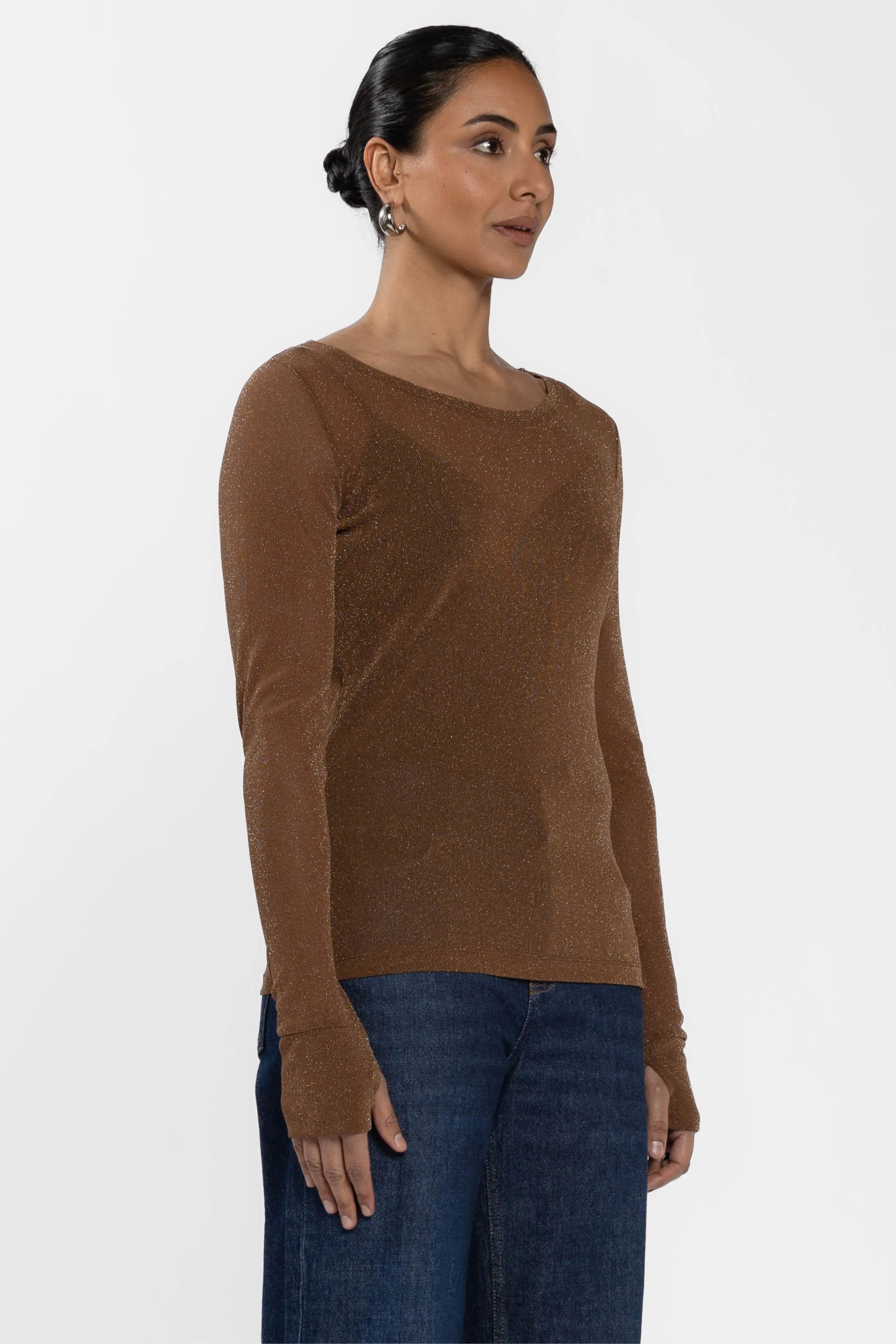 Siri Glitter Long Sleeve Mesh Layering Top
