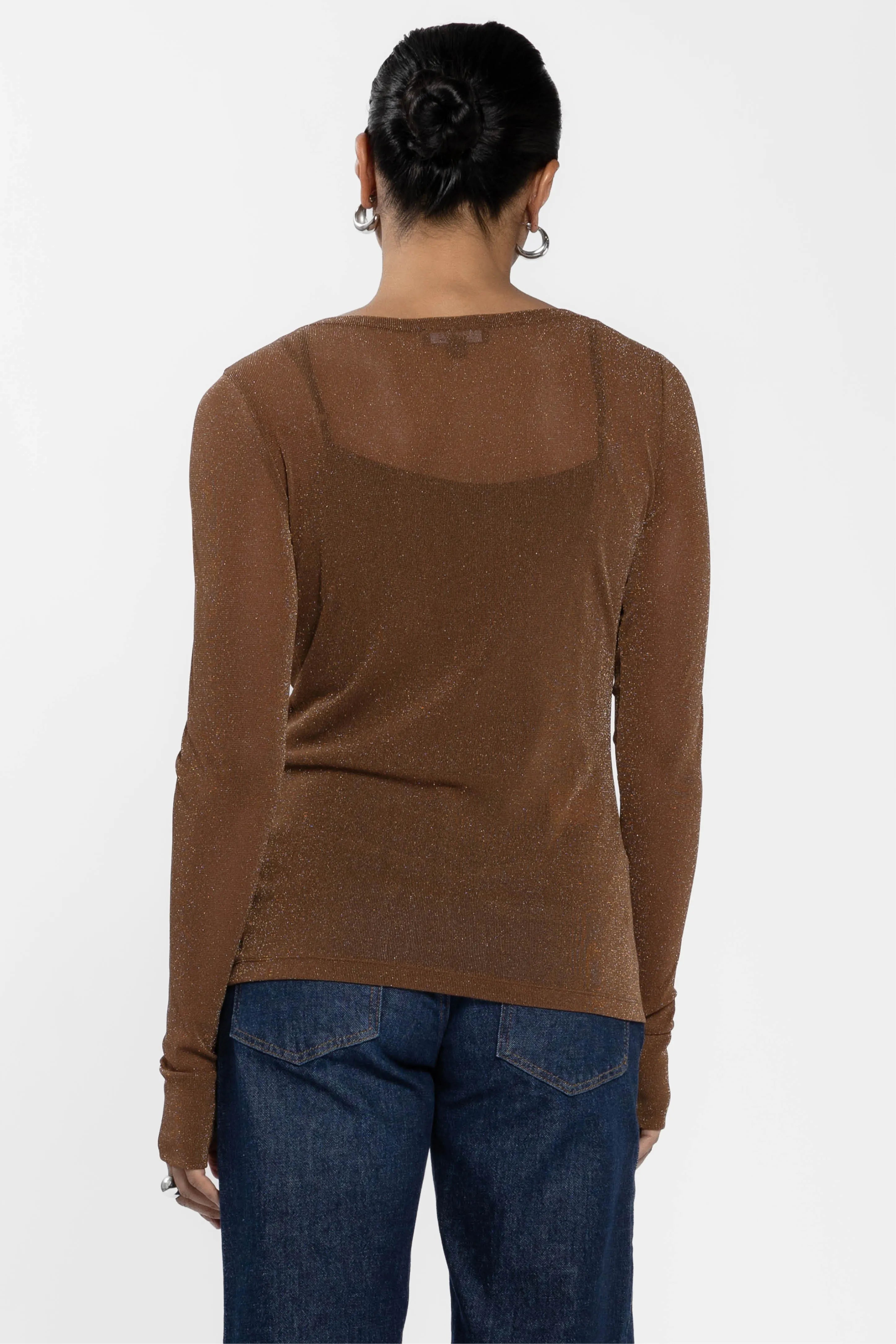 Siri Glitter Long Sleeve Mesh Layering Top