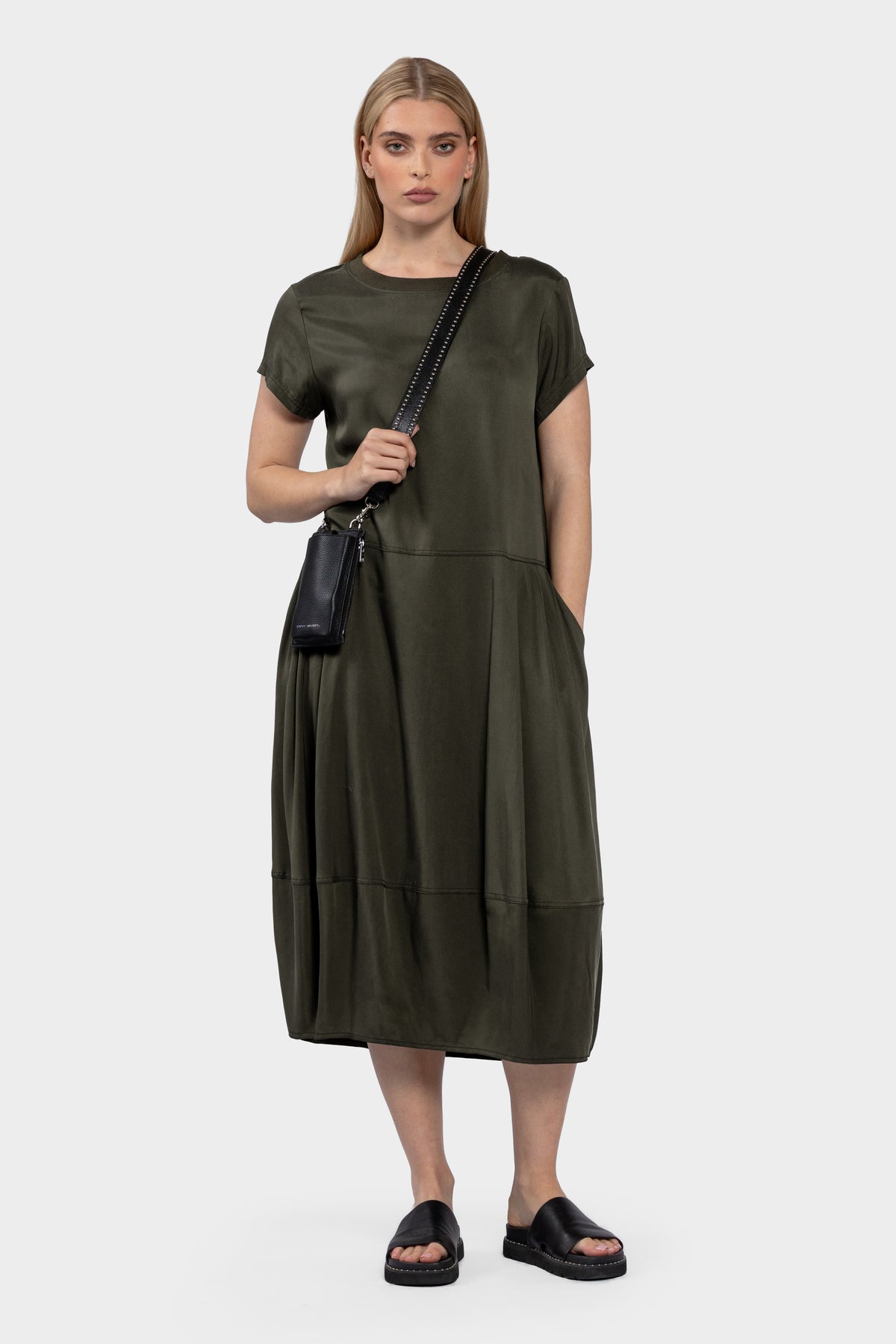 Bertie Short Sleeve Bubble Hem Dress - Khaki