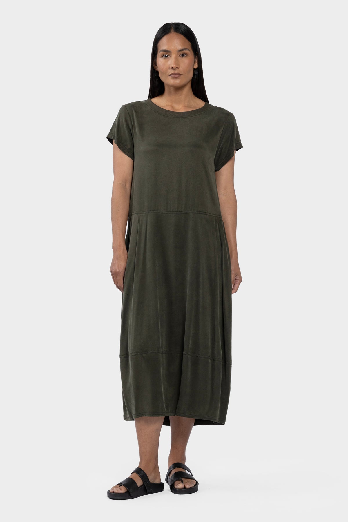 Bertie Short Sleeve Bubble Hem Dress - Khaki