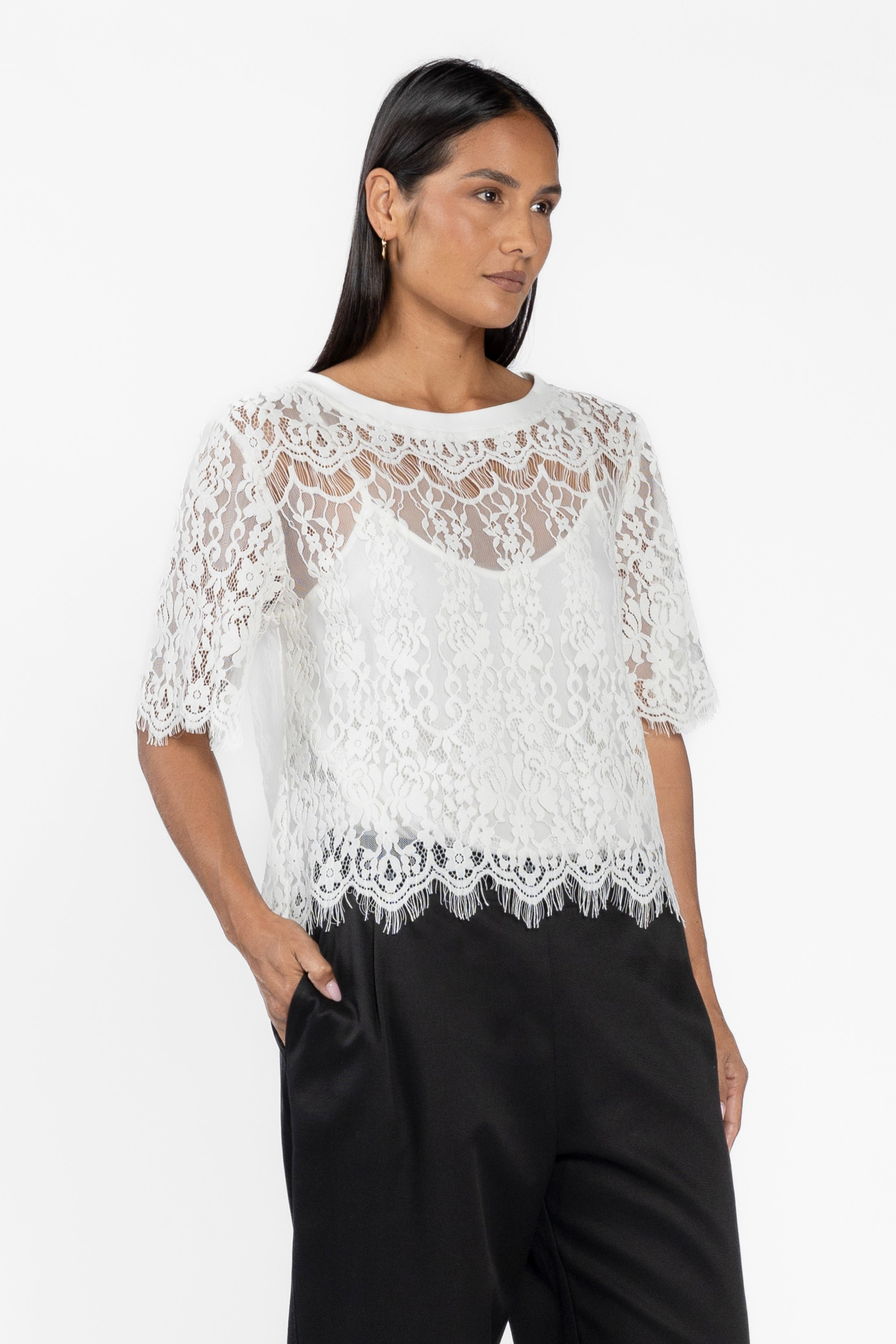 Cilla Short Sleeve Lace Tee