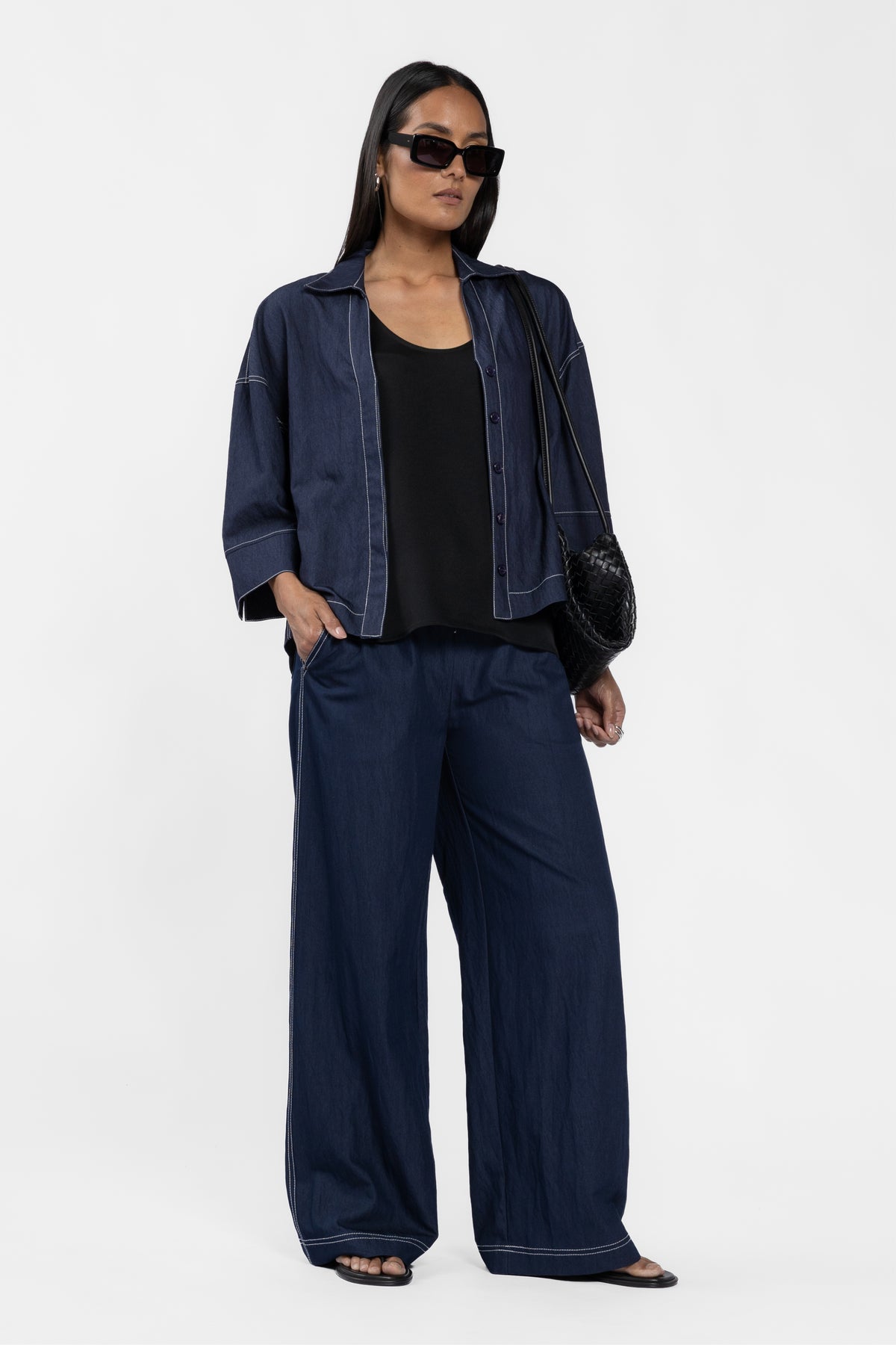 Darcy Wide Leg Denim Look Pant