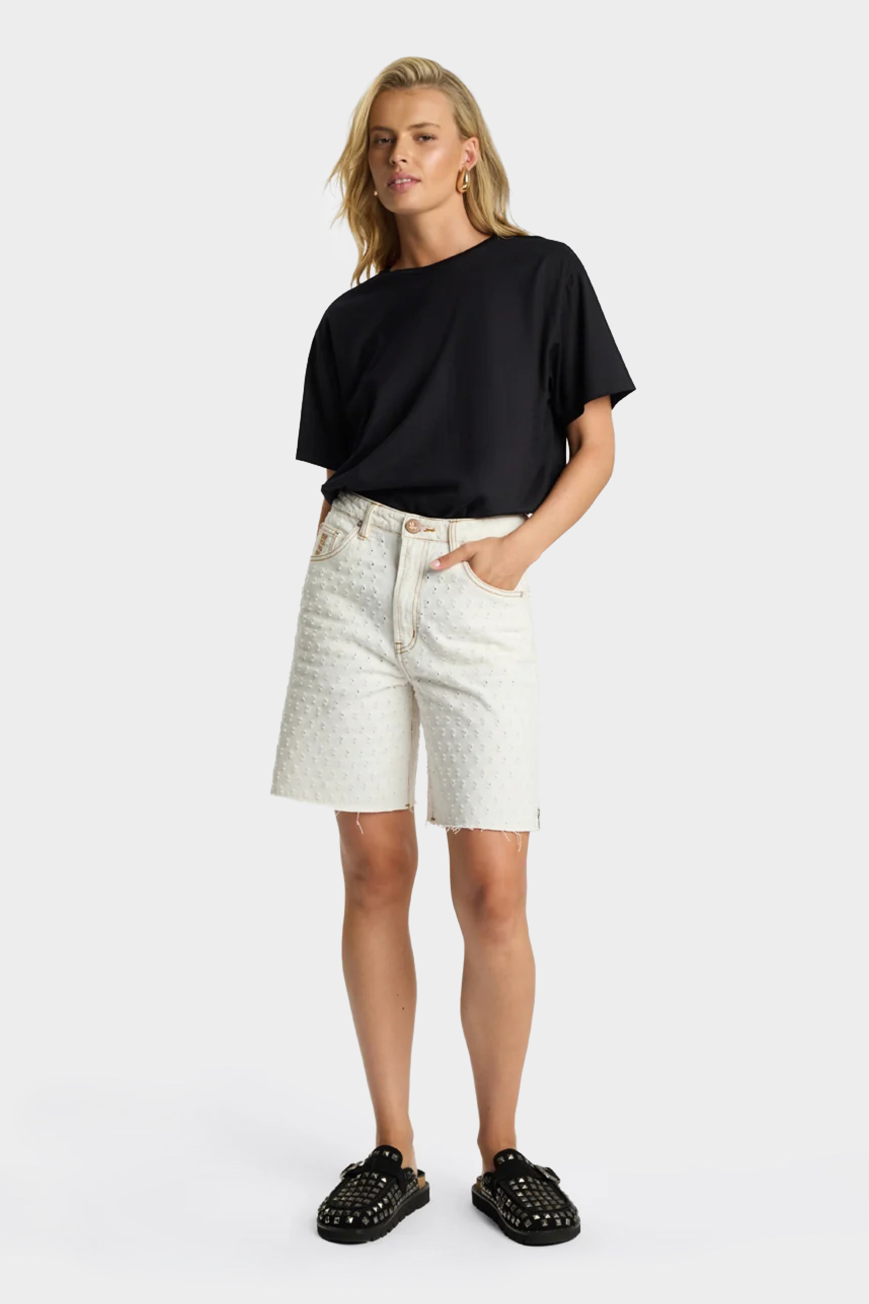 Drilled Rebel High Waist Long Length Shorts