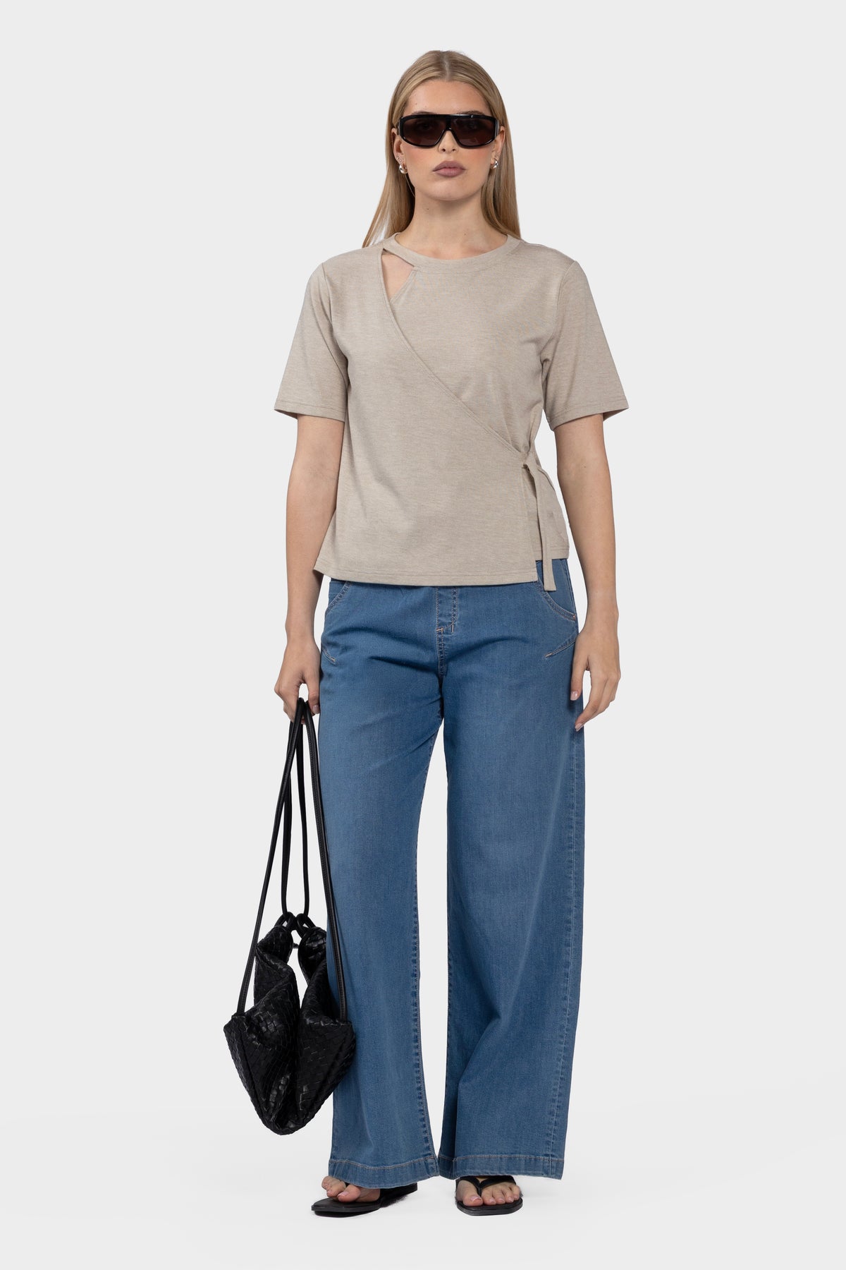 Elle Wrap Front Tee - Oat