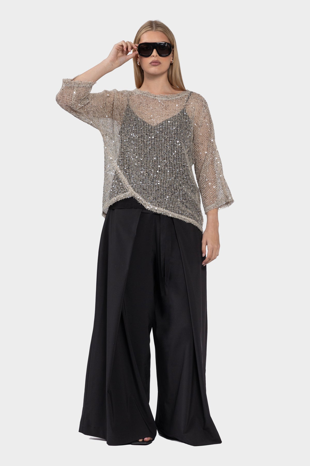 Festival Sequin Mesh Top - Mushroom