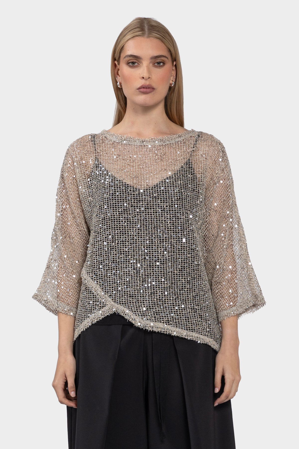 Festival Sequin Mesh Top - Mushroom