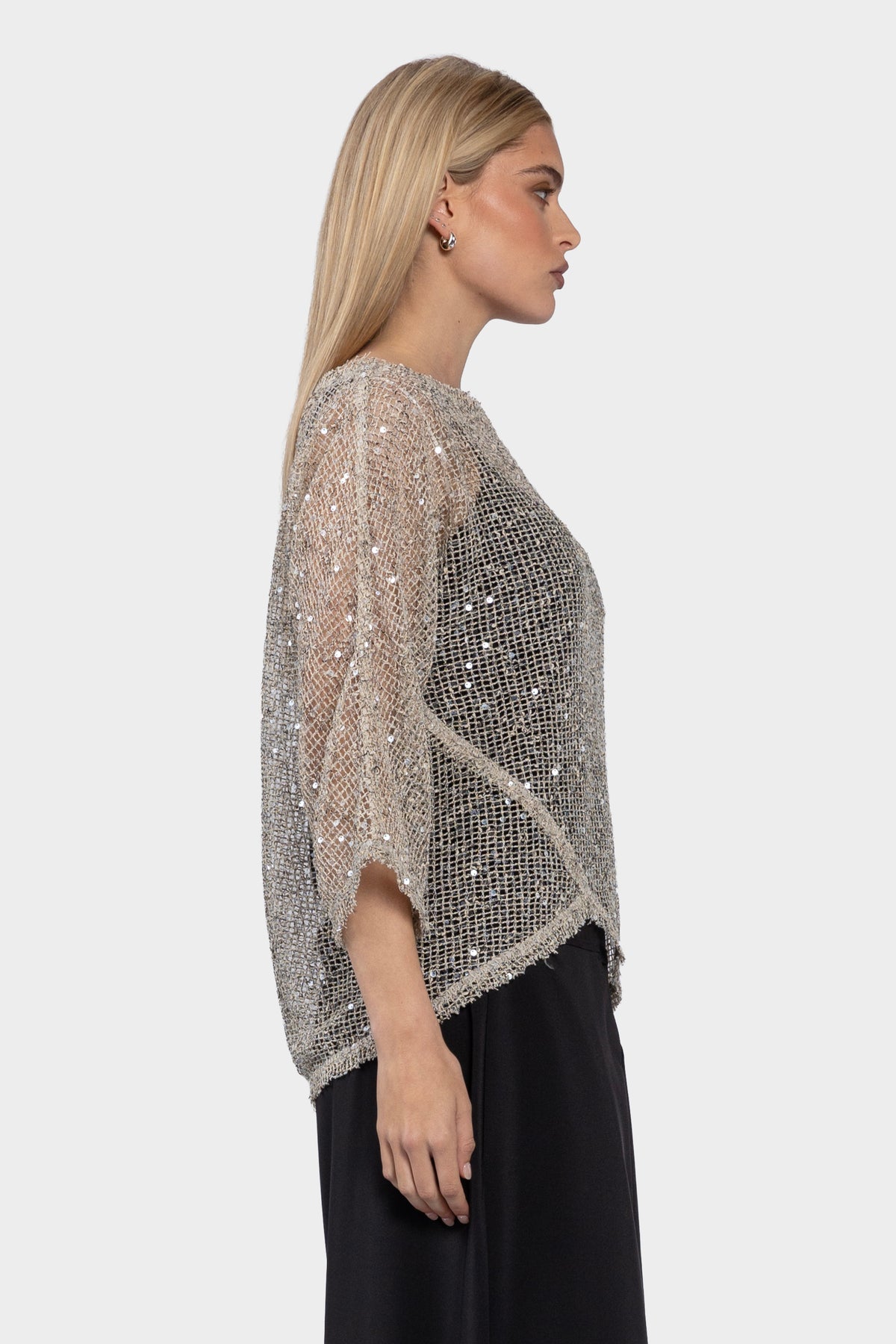 Festival Sequin Mesh Top - Mushroom