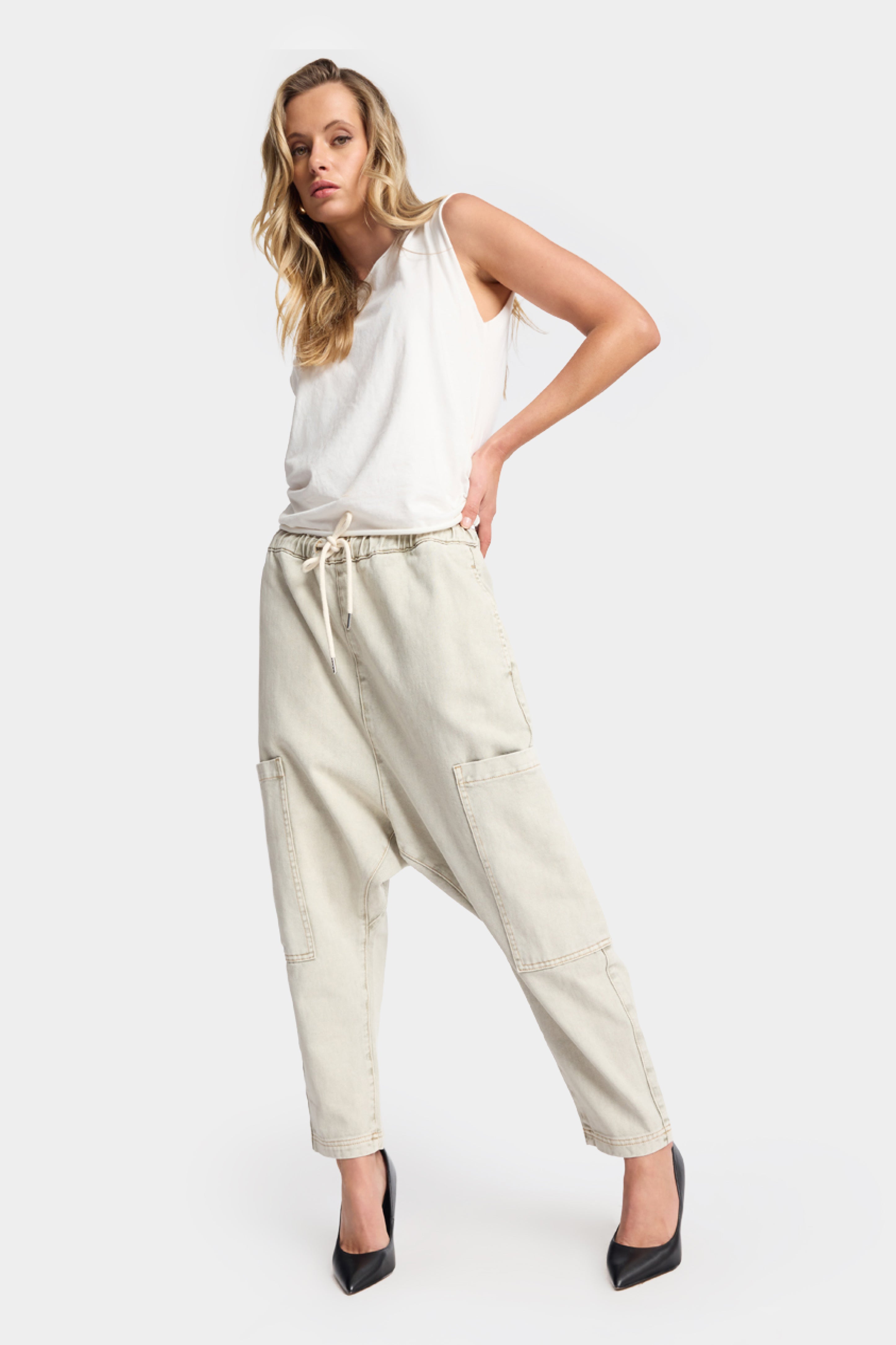 Isla Low Waist Drawstring Harem Denim Jeans