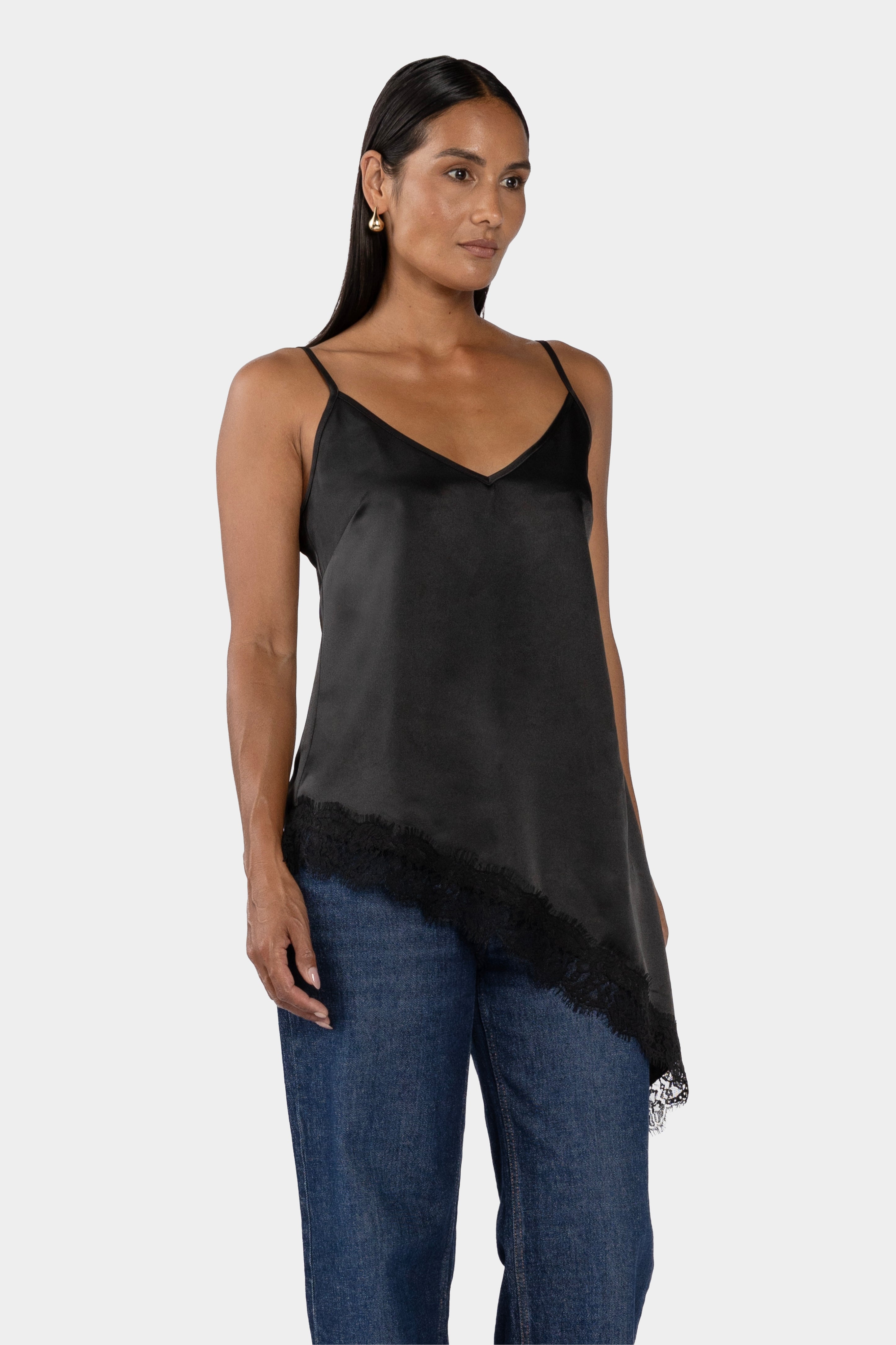 Perla Assymetrical Lace Trim Camisole