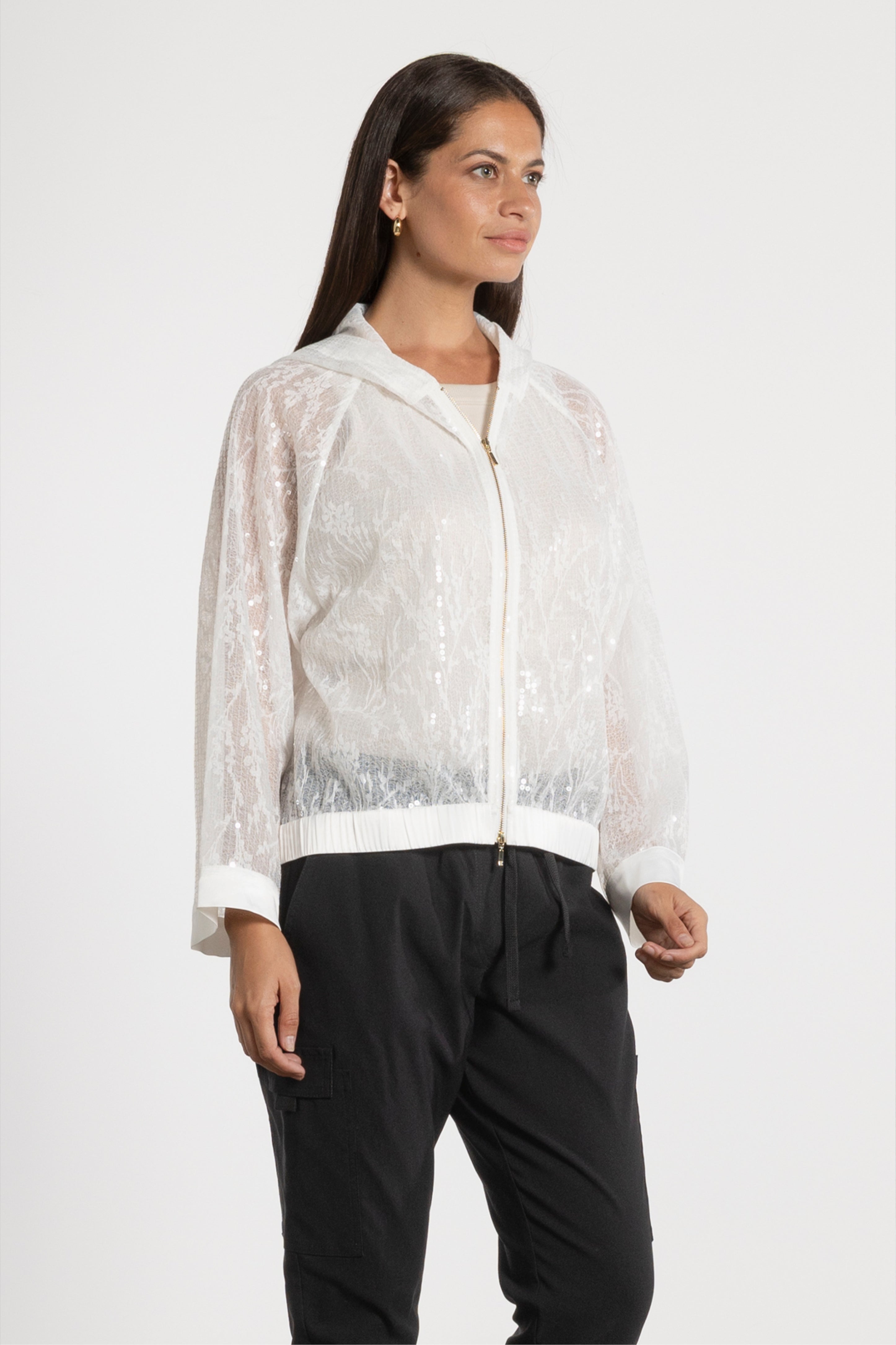 Cassia Sequin Hooded Bomber