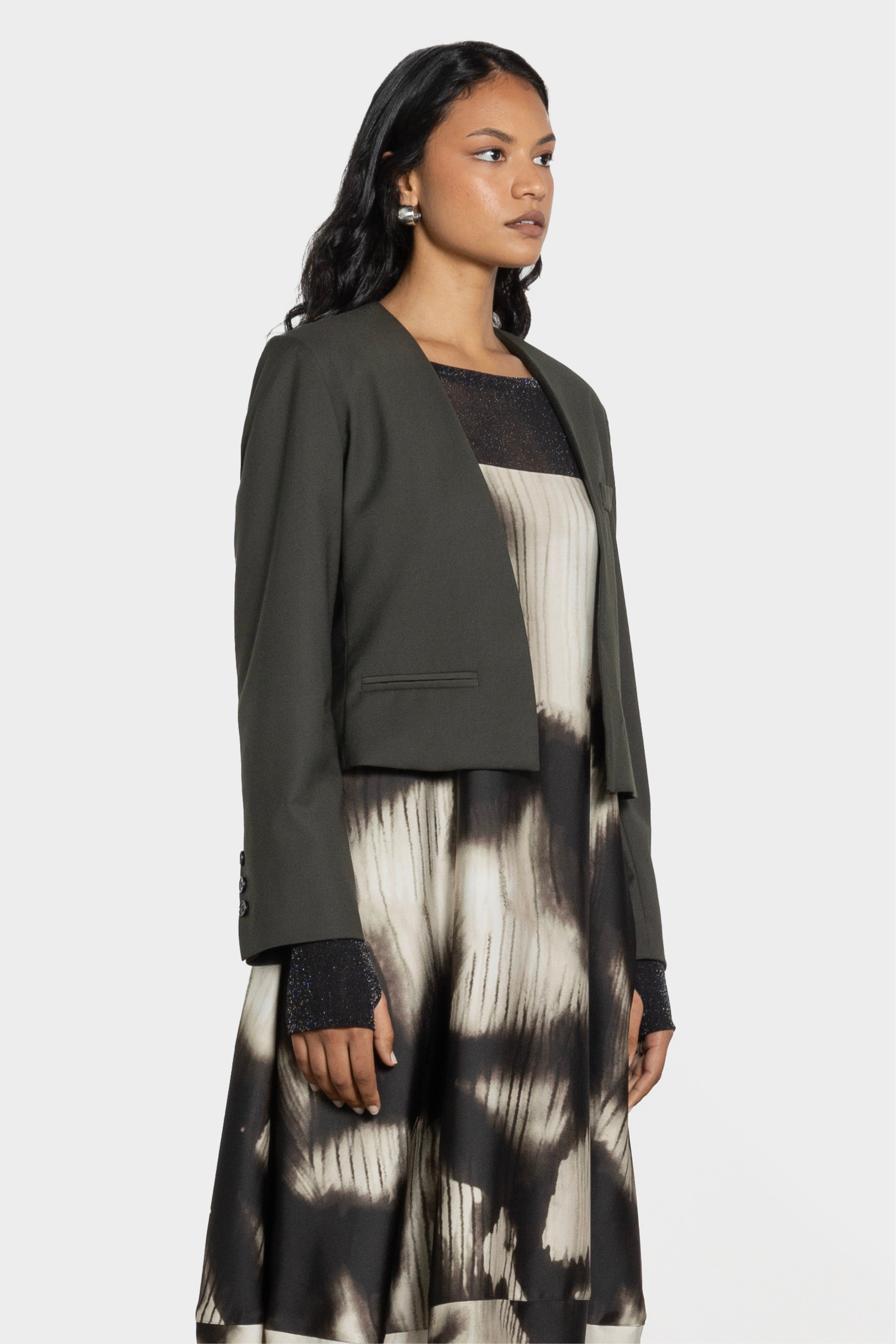 Cindy Cropped Jacket in Black, Green | REPERTOIRE | Repertoire NZ